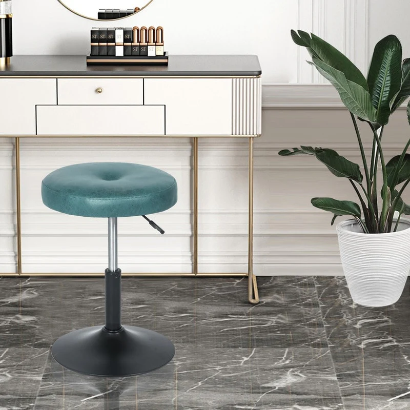 Adeco Adjustable Faux Leather Round Ottoman Swivel Freely Vanity Stool