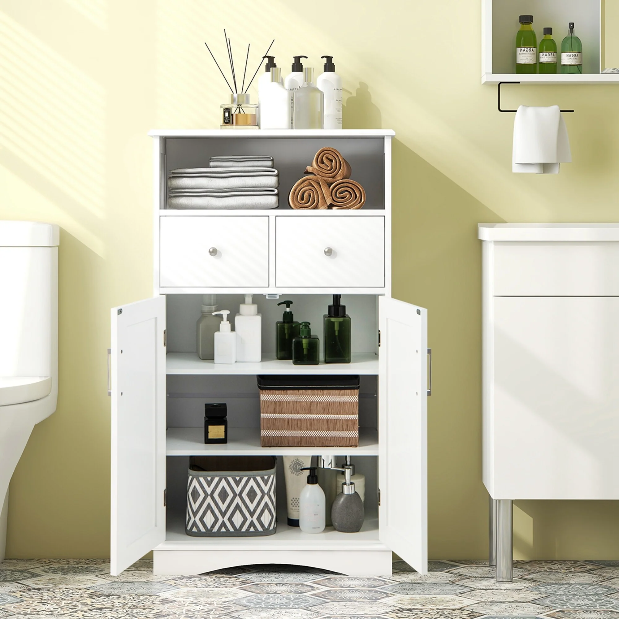 Costway Bathroom Floor Cabinet Freestanding Storage Cabinet with 2 - See Details