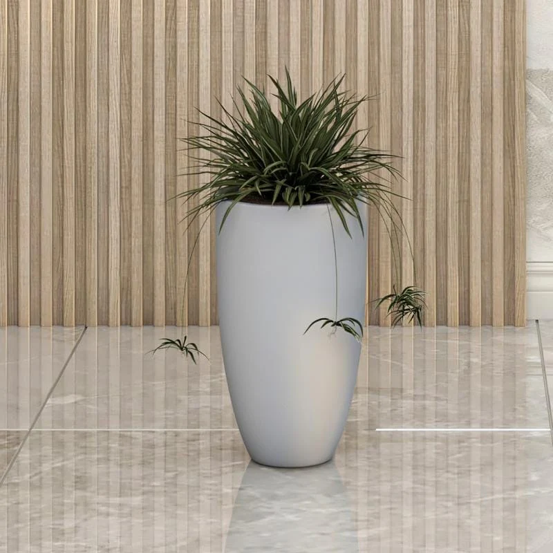 Crete Tapered Round Planter, Durable Fiberstone & Clay Indoor/Outdoor Pot with Drainage