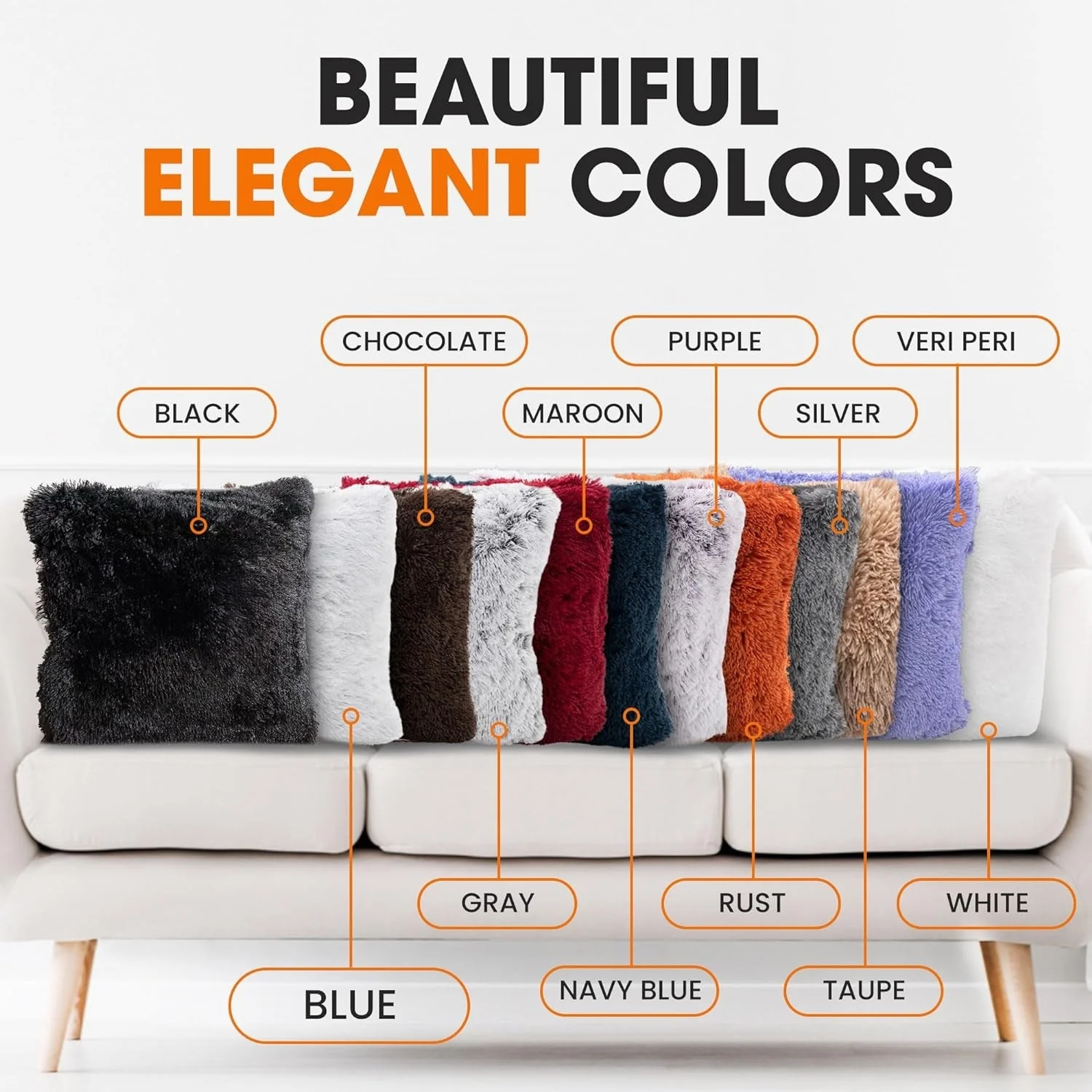 Cheer Collection Shaggy Long Hair Throw Pillows (Set of 2)