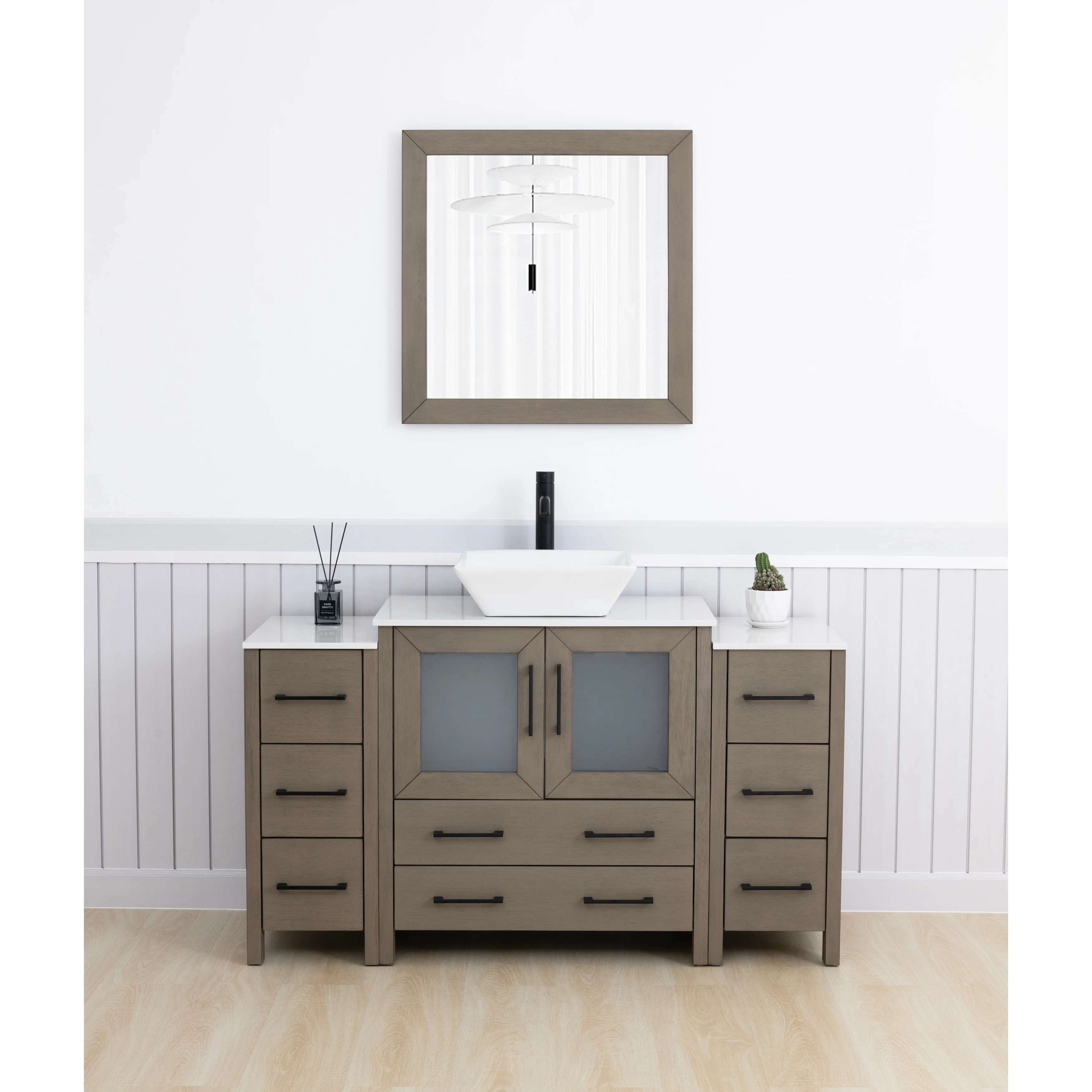 Vanity Art 54-inch Single Sink Bathroom Vanity Set with Engineered Marble Top and Free Mirror - 54 x 18.5 x 36 Inches