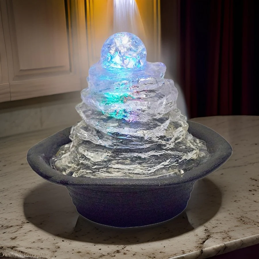 Sumi 9 Inch Ice Tabletop Water Fountain, Rock Climb Glass Ball, Multicolor
