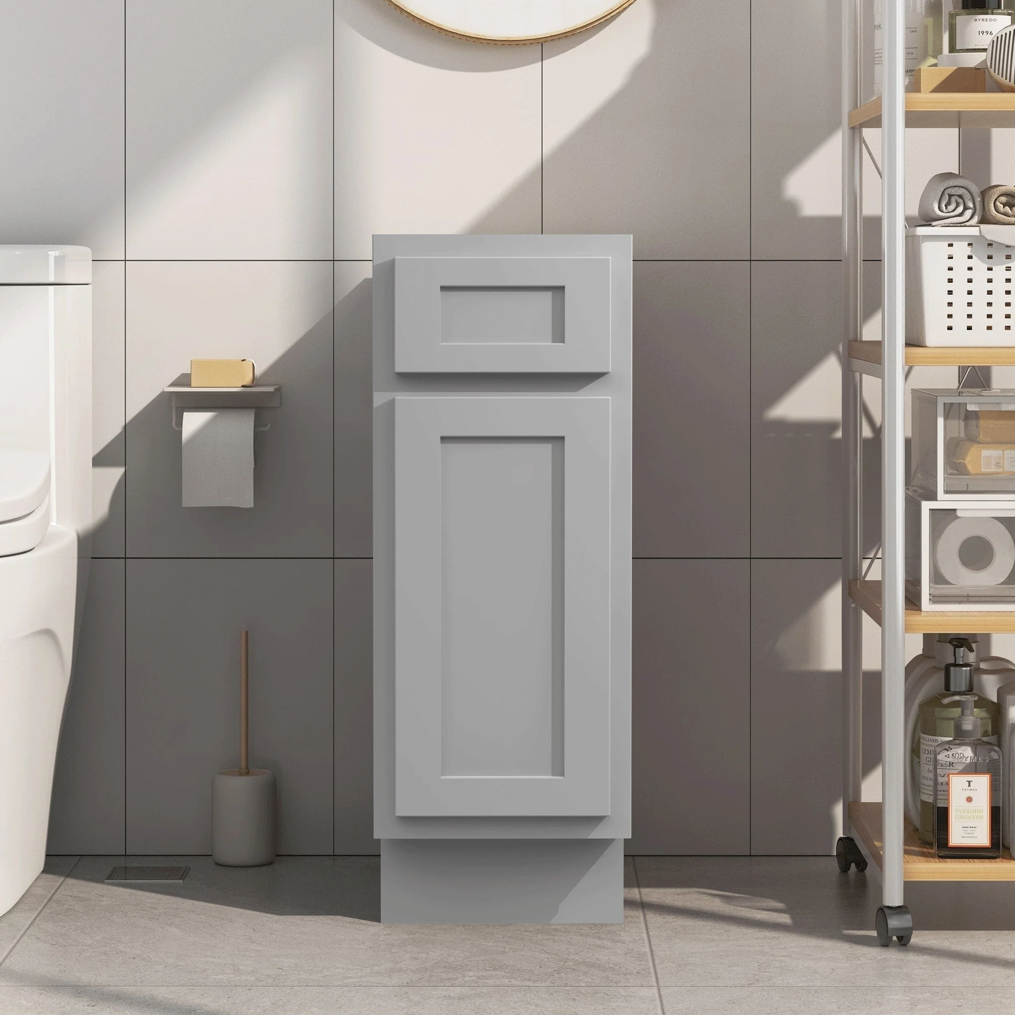 Vanity Art 12 Inch Bathroom Vanity Base Cabinet Single Right Offset Solid Wood Small Bathroom Storage Floor Cabinet