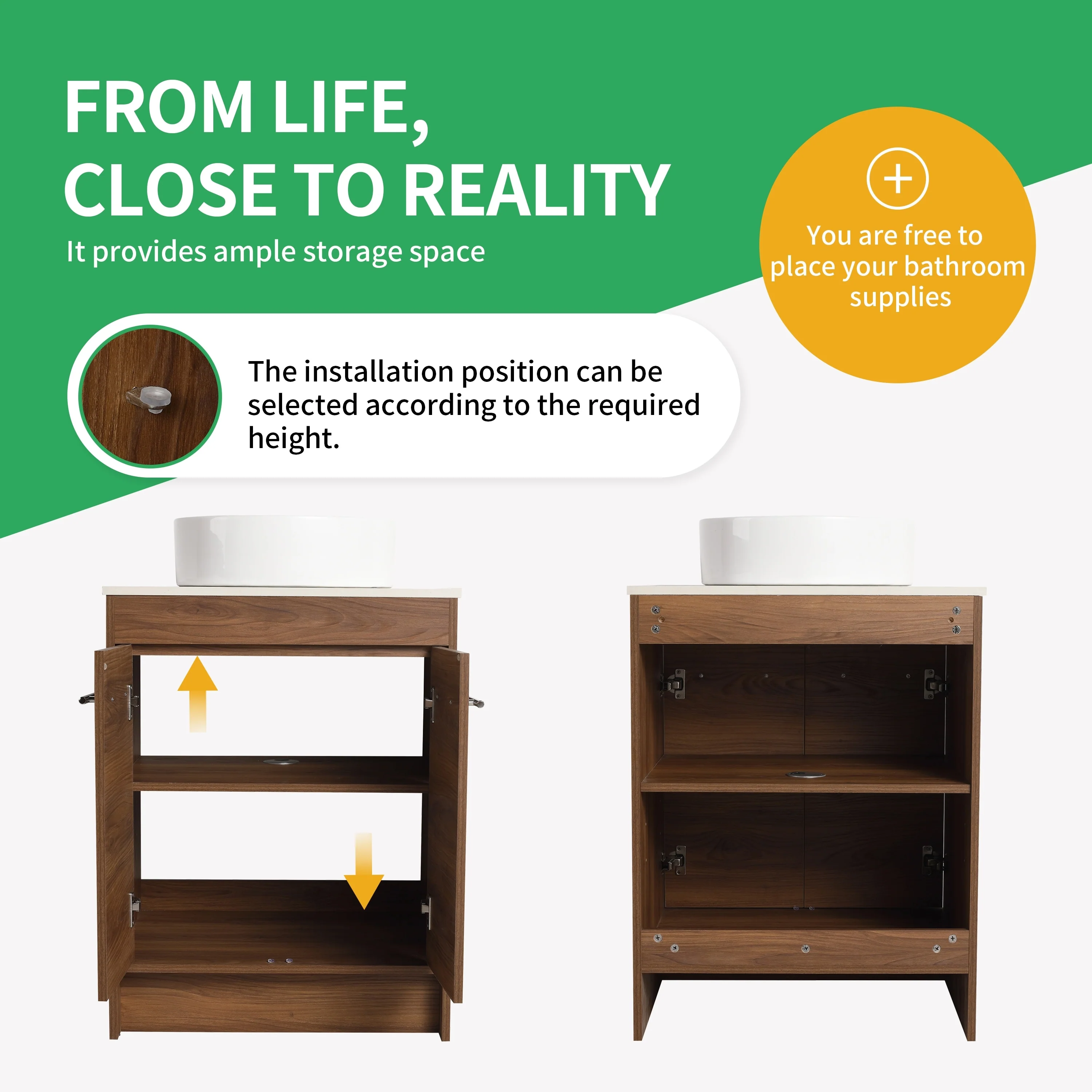 BNK 24/36/48/60 Inch Bathroom Vanity with Sink, Freestanding Bathroom Vanity with Soft Close Doors and Adjustable Shelf