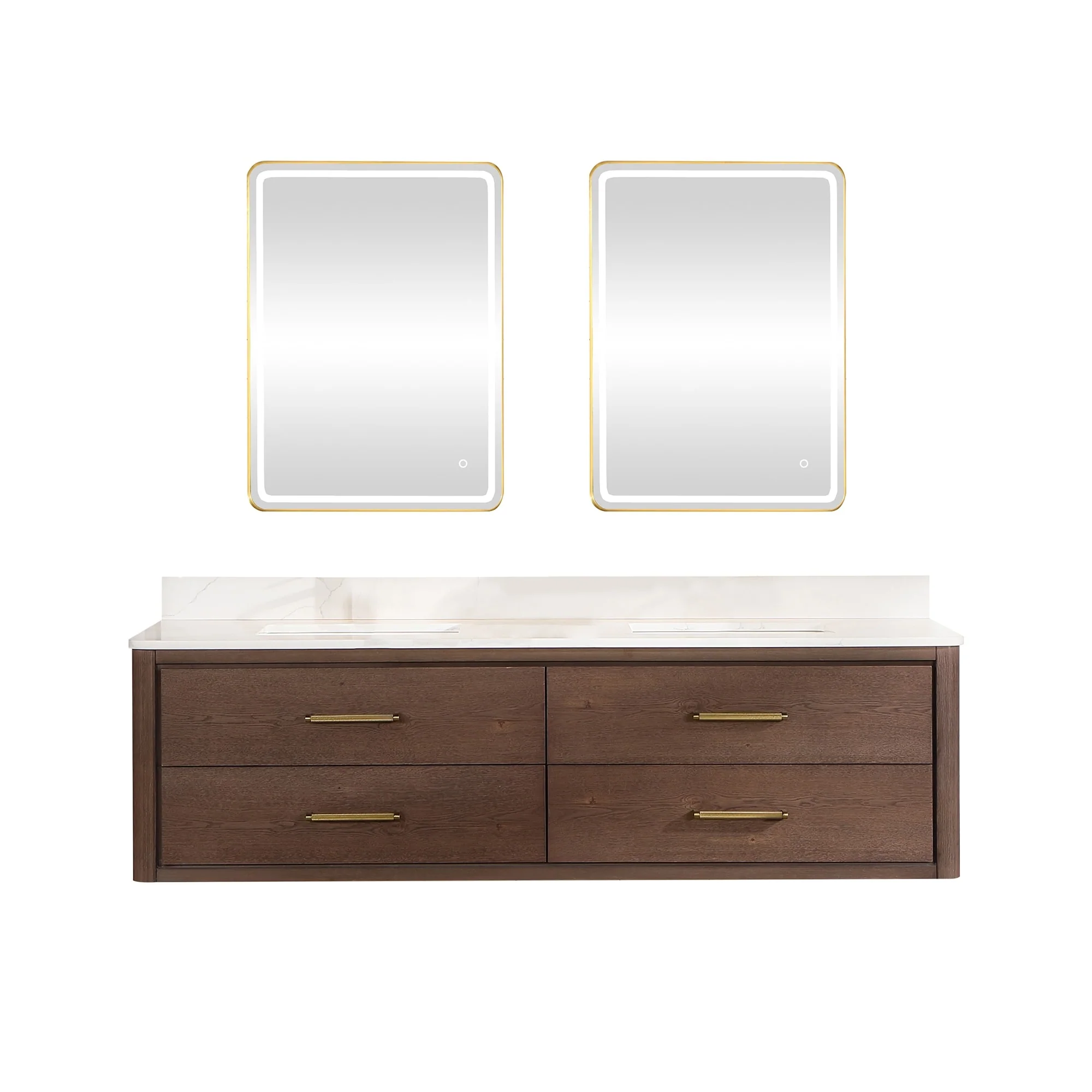 Cristo Floating Bath Vanity with White Quartz Stone Top and Mirror