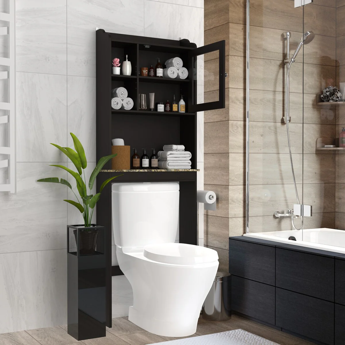 Modern Over The Toilet Space Saver Organization Wood Storage Cabinet for Home, Bathroom - Espresso