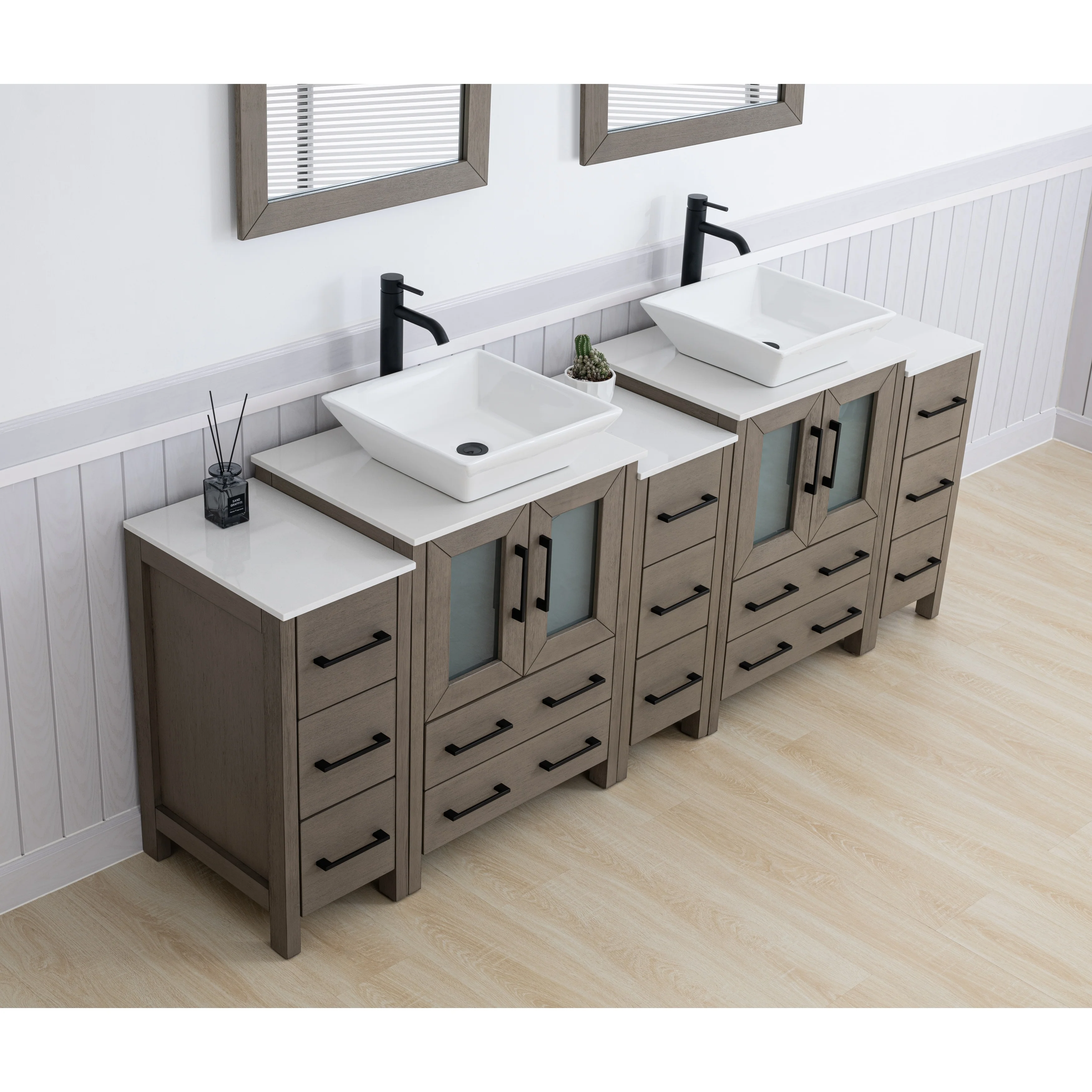 Vanity Art 84-Inch Double Sink Bathroom Vanity Set with Engineered Marble Top and Free Mirror - 84 W X 18.5 D X 31.1 H
