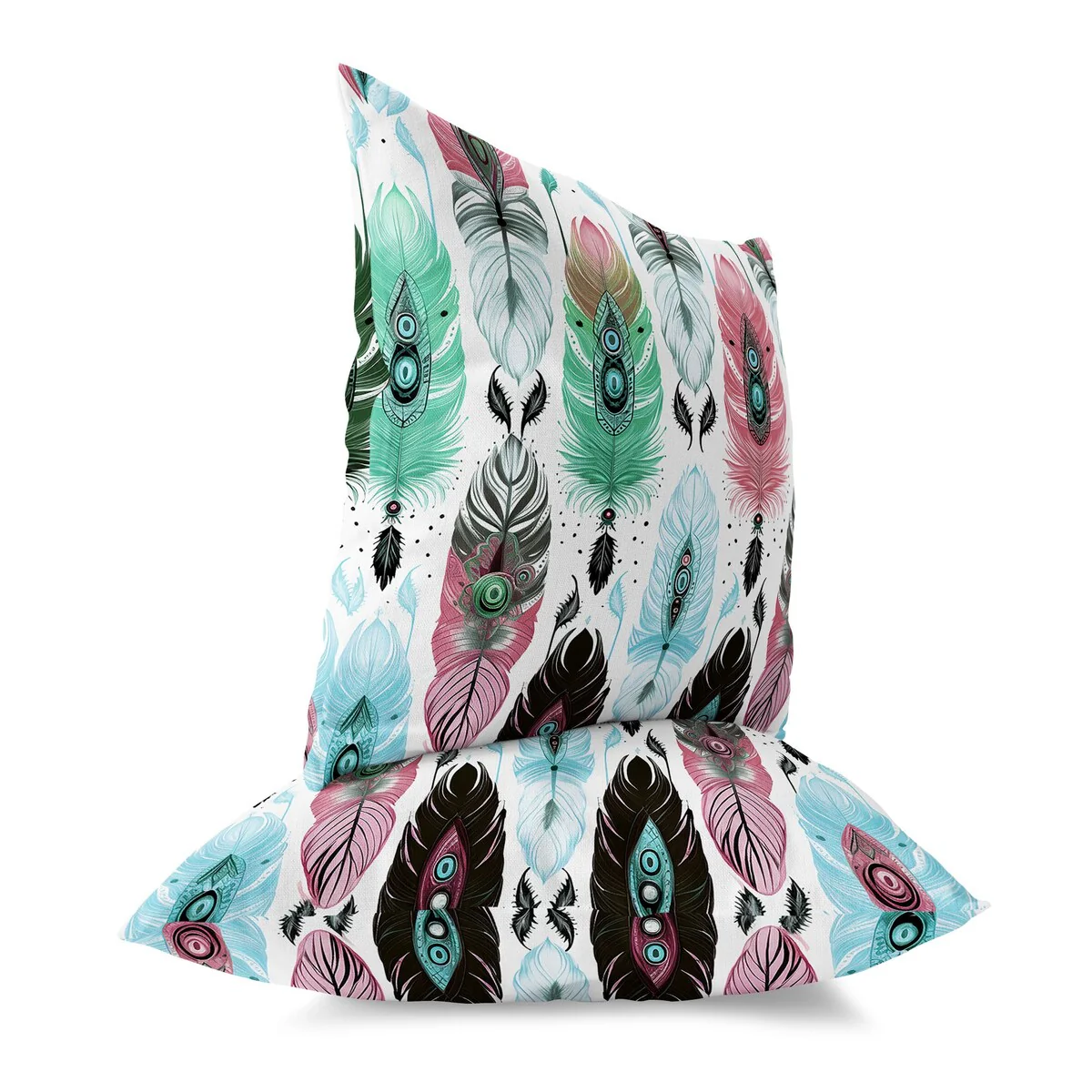 Pink And Green Feathered Treasure Indoor/Outdoor Throw Pillow Zipper