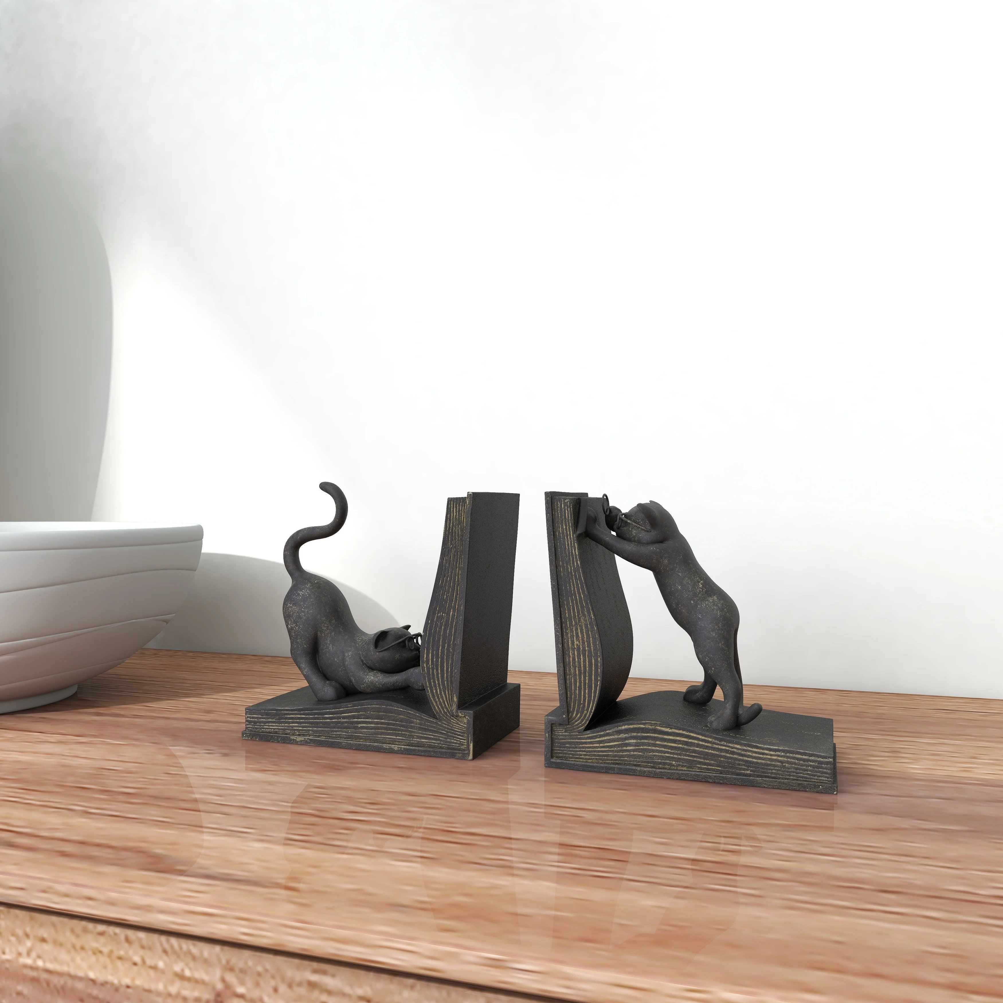 Black Polystone Eclectic Bookends Animals (Set of 2)