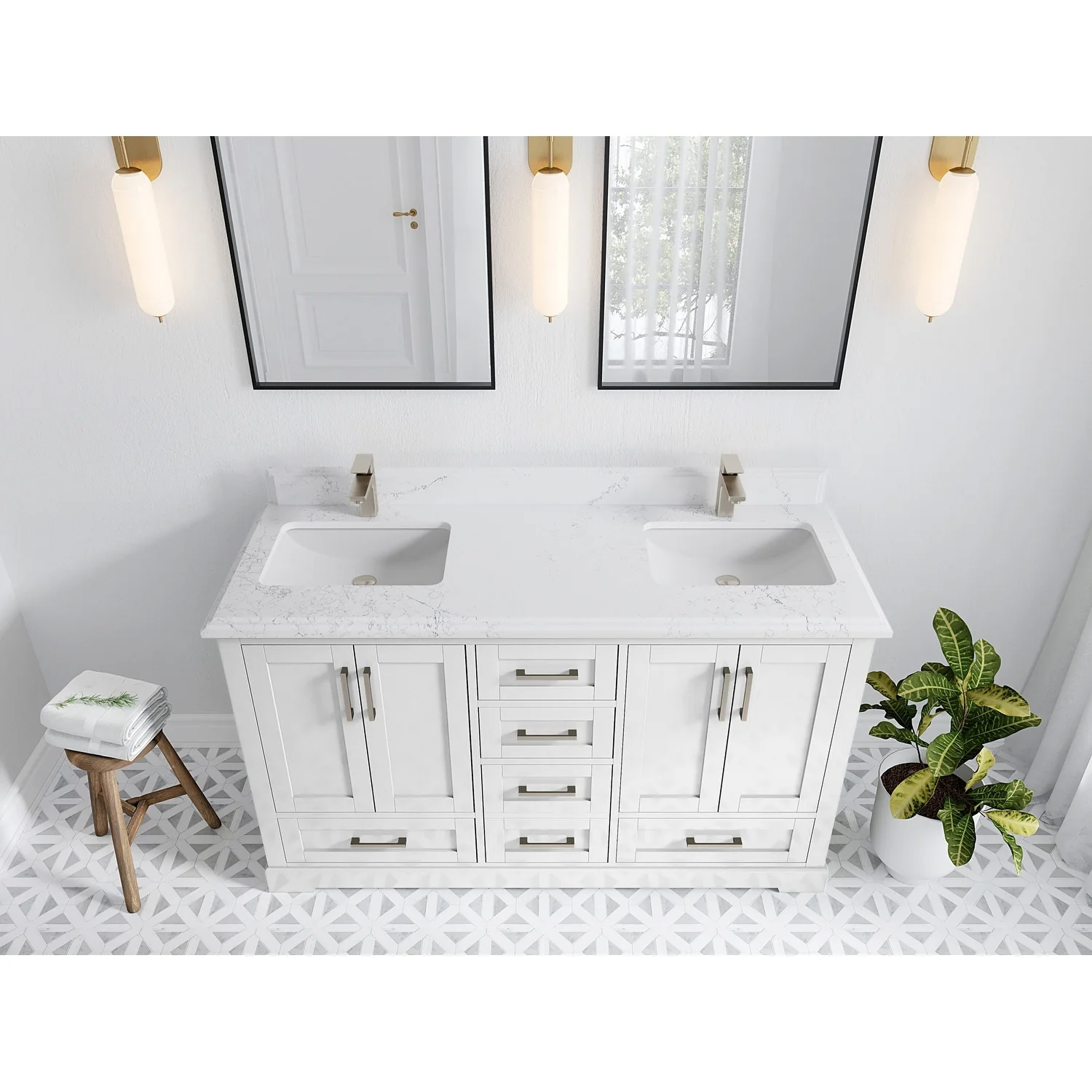 Willow Collection 60 in W x 22 in D x 36 in H Boston Double Bowl Sink Bathroom Vanity with Countertop