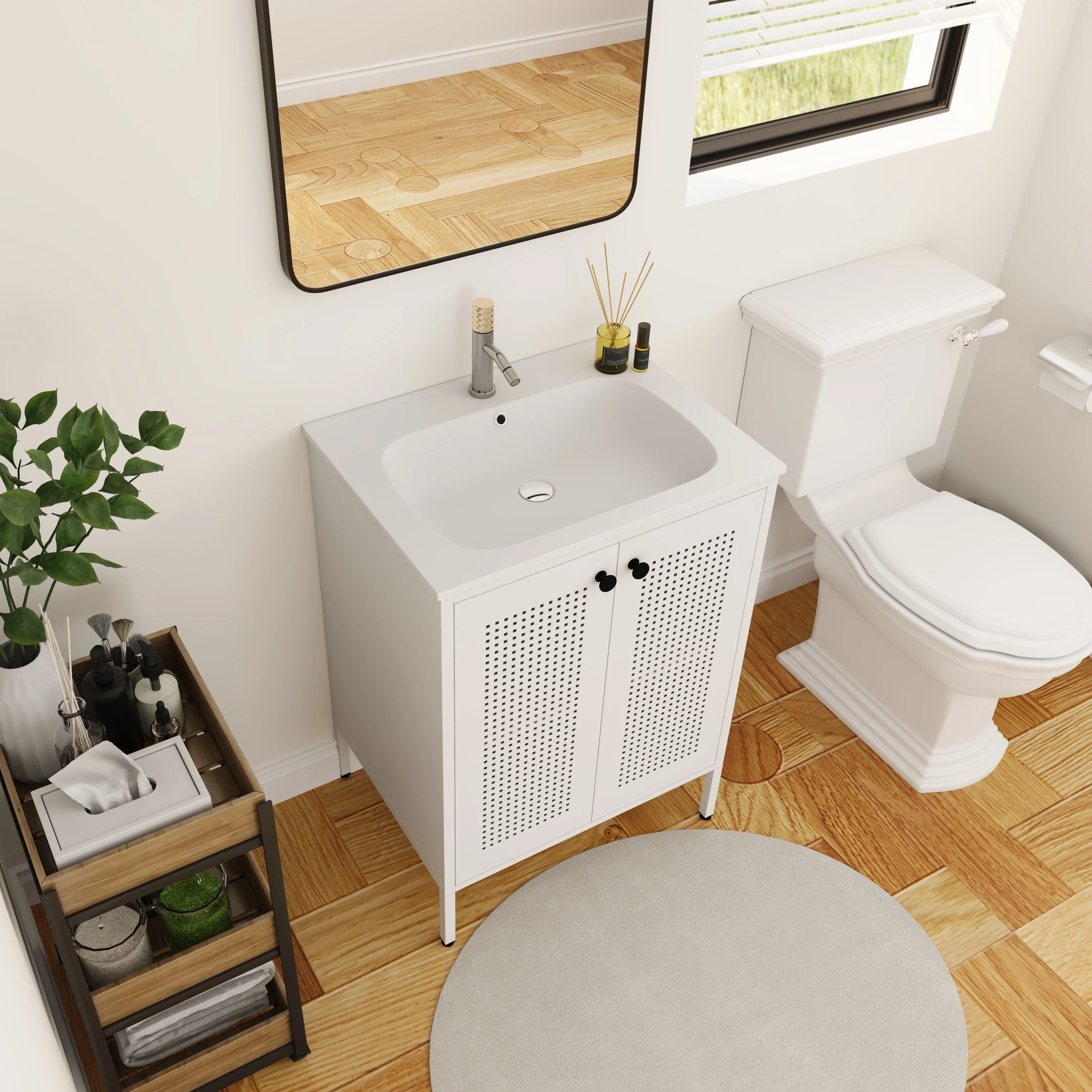 BNK 24/30 inch Freestanding Single Sink Bathroom Vanity with Soft Close Door and 1 adjustable shelf