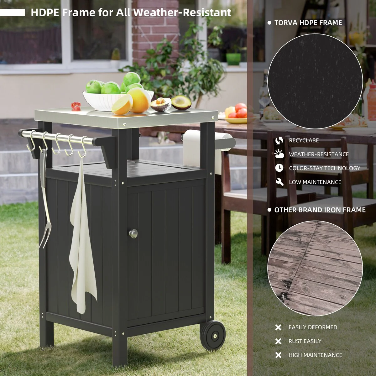 Outdoor Grilling Cart with Stainless Steel Countertop and Storage