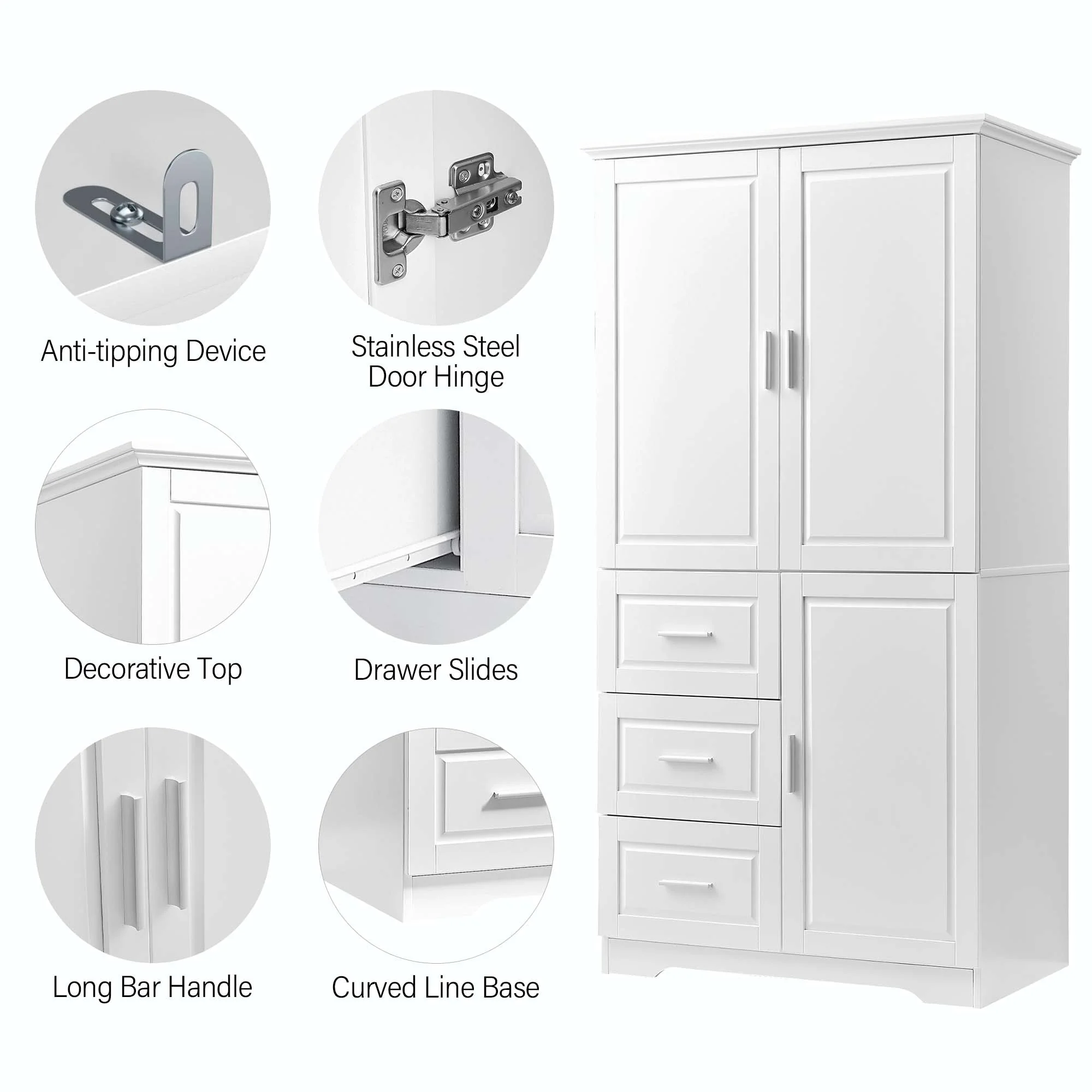Bathroom Storage Cabinet with Drawers and Adjustable Shelf
