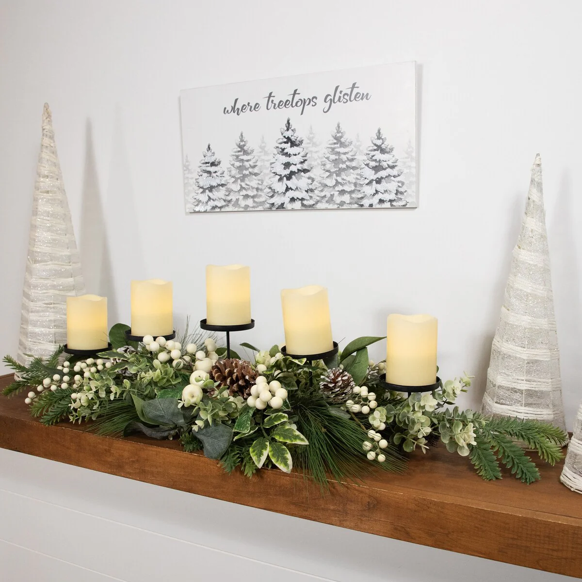 Berries and Eucalyptus Artificial Christmas Candle Holder - 42