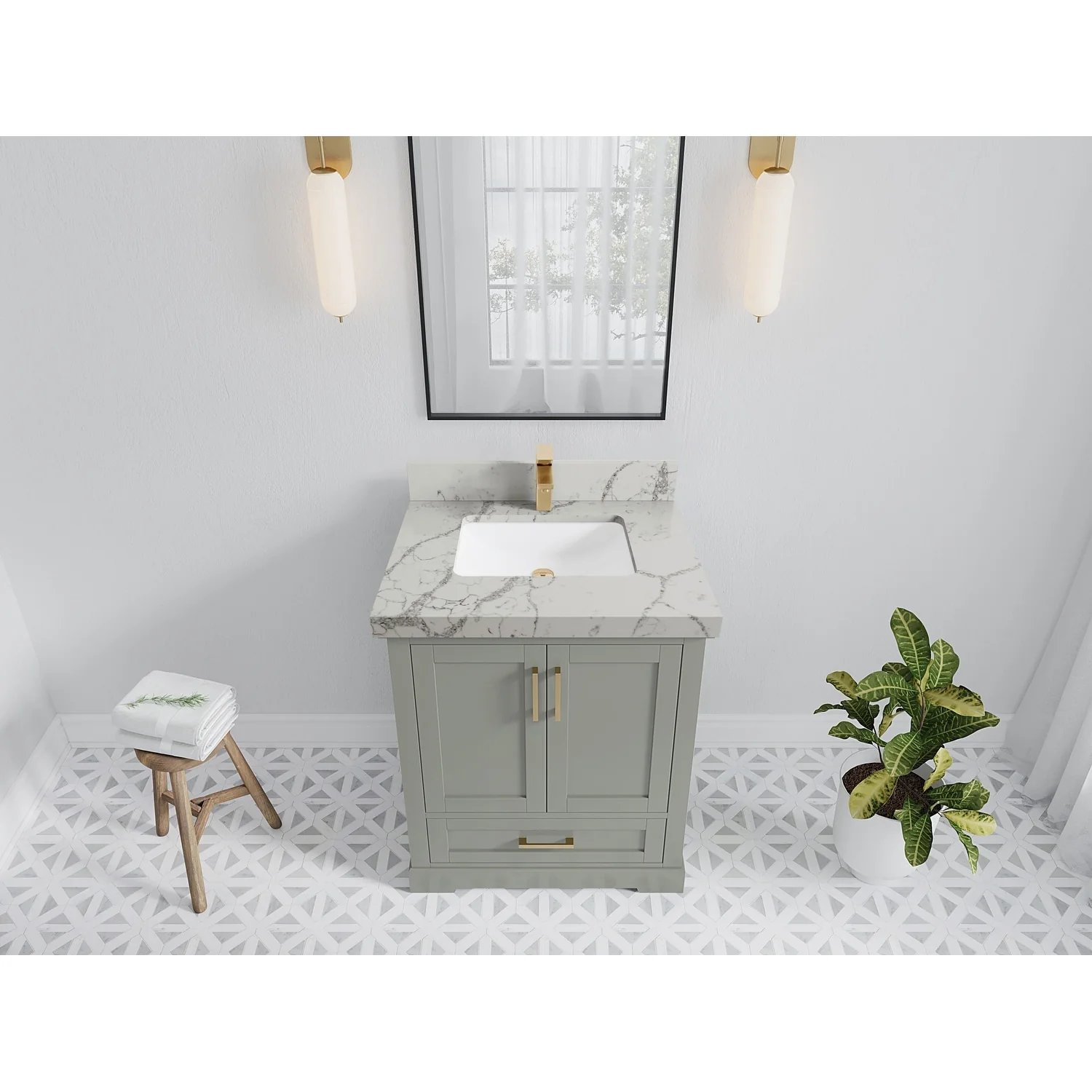 Willow Collection 30 in W x 22 in D x 36 in H Reeded Boston Single Bowl Sink Bathroom Vanity with Quartz or Marble Countertop