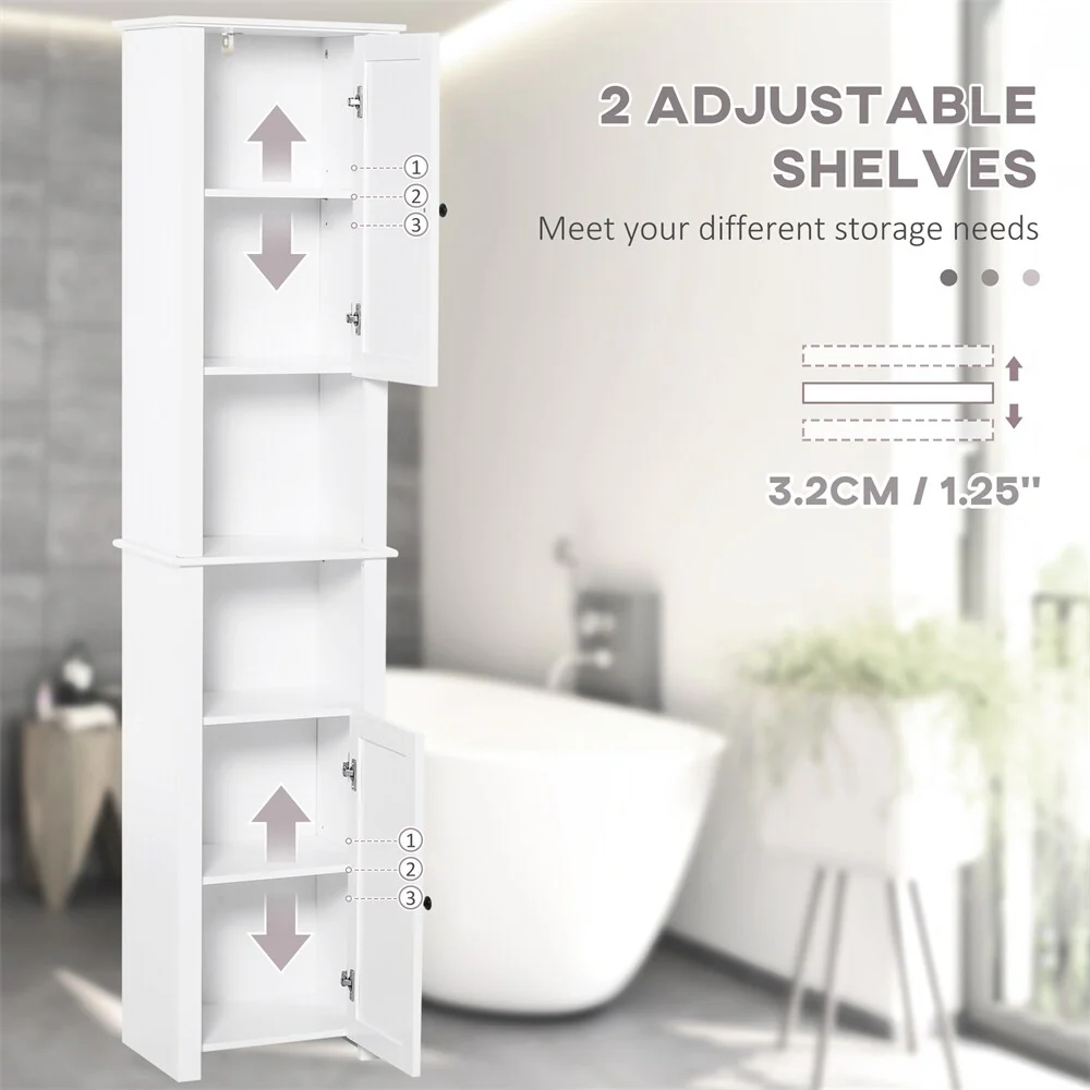 Tall Bathroom Storage Cabinet,Freestanding Linen Tower w/2-Tier Shelf