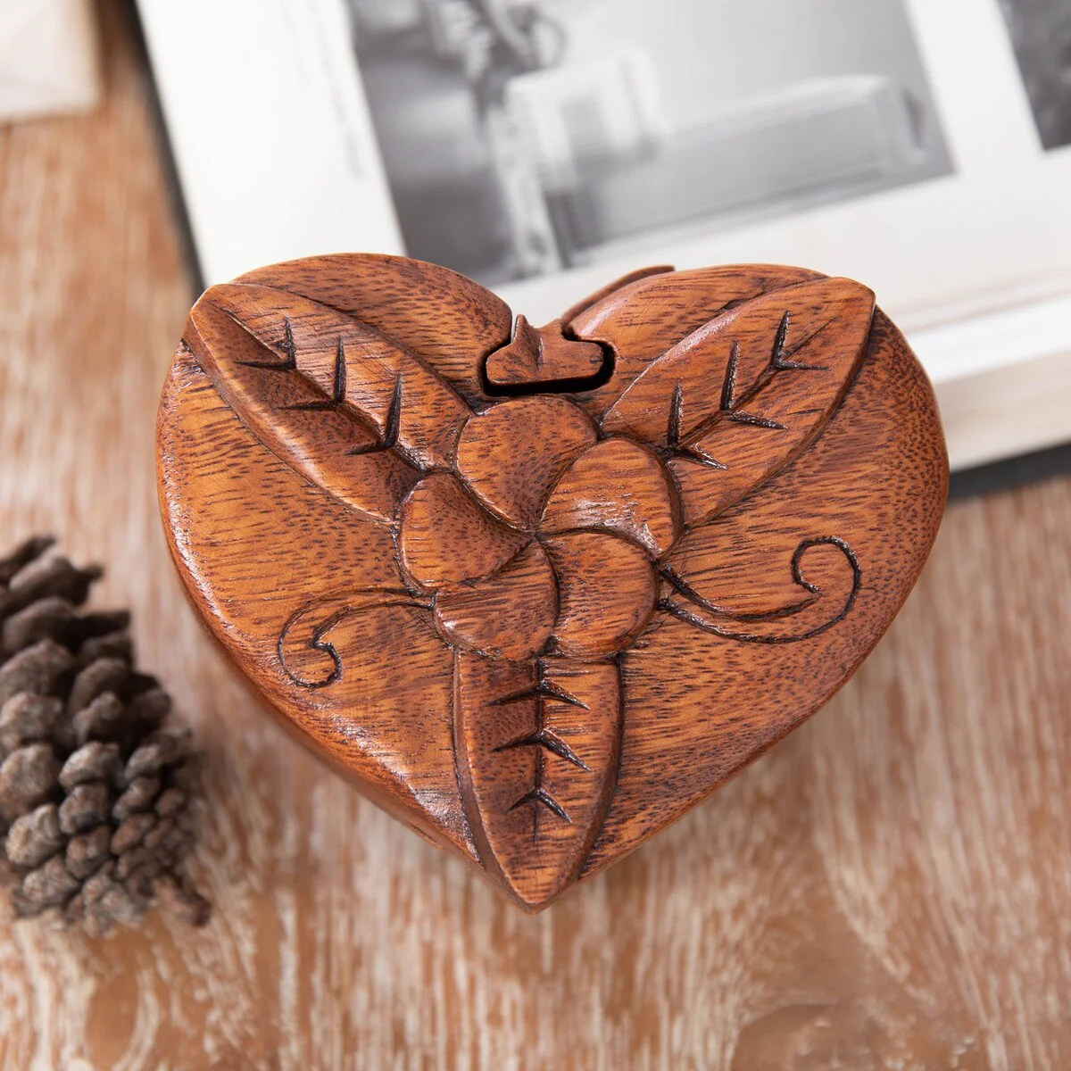 Novica Handmade Frangipani Challenge Wood Puzzle Box