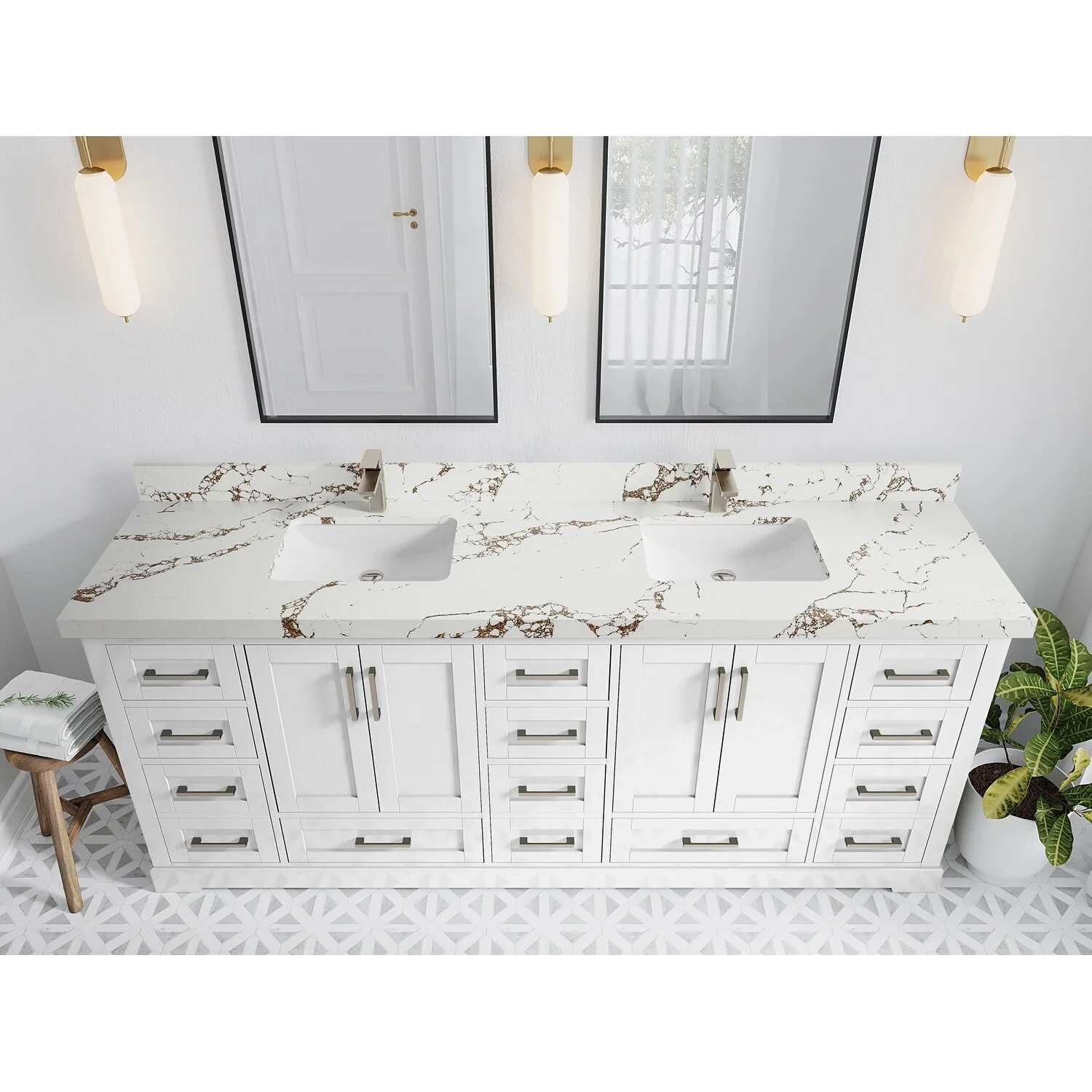 Willow Collection 84 in W x 22 in D x 36 in H Boston Double Bowl Sink Bathroom Vanity with Countertop