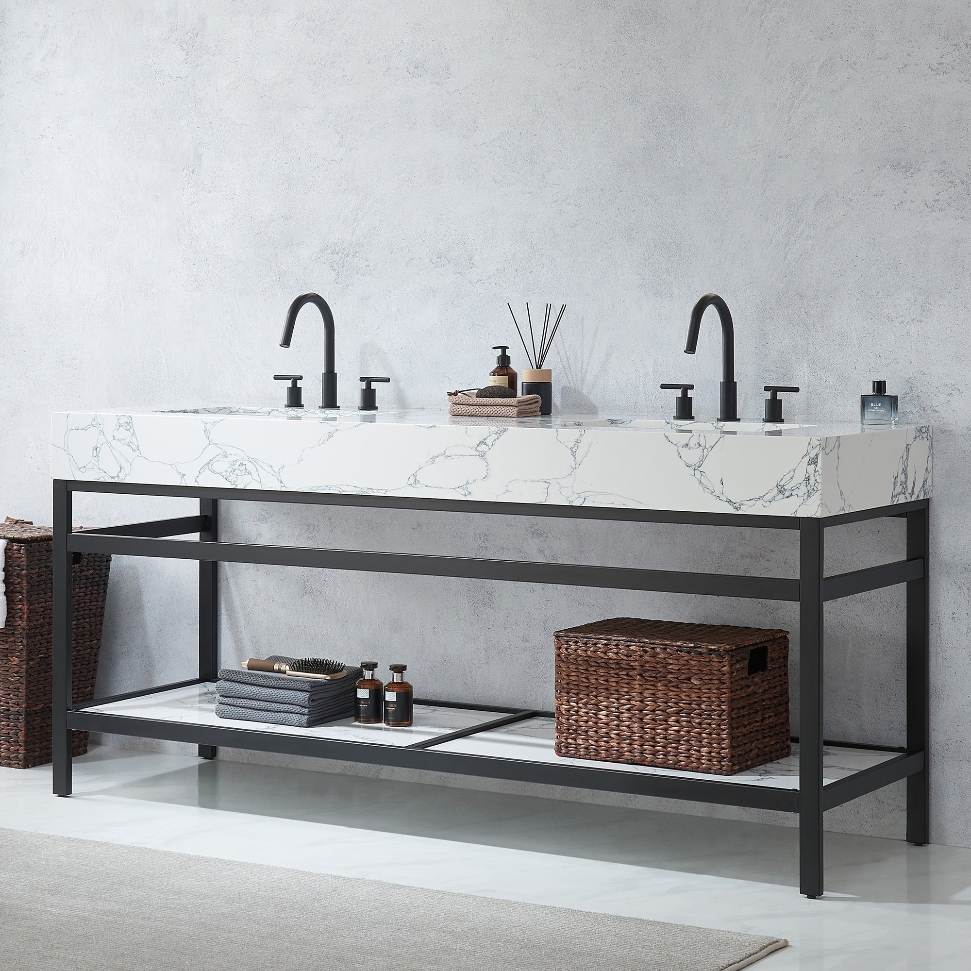 Ecija Bath Vanity, Metal Support with Composite Stone Top, no Mirror