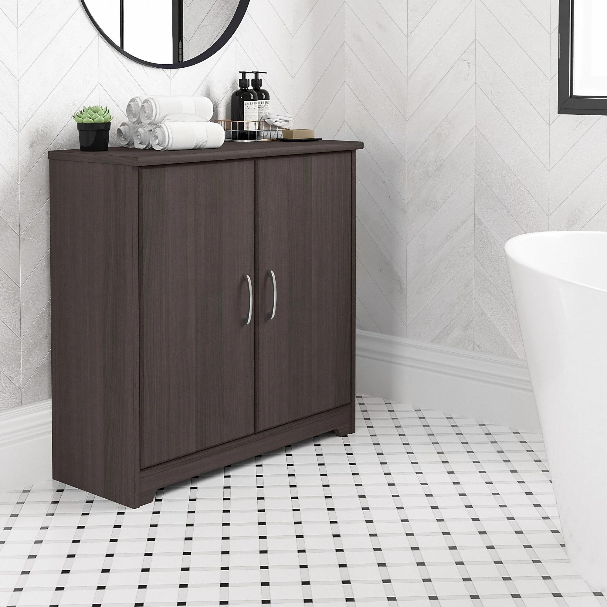 Cabot Small Bathroom Storage Cabinet with Doors by Bush Furniture