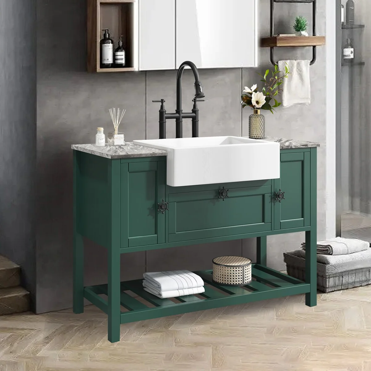 48 in.W x 20 in.D x 33.60 in.H Solid Wood Bathroom Vanities Without Tops