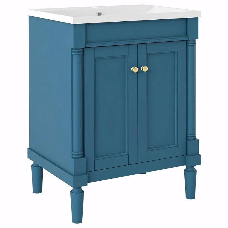 24'' Bathroom Vanity with Top Sink: Modern 2-Tier Storage Cabinet, Single Sink, Large Shelves