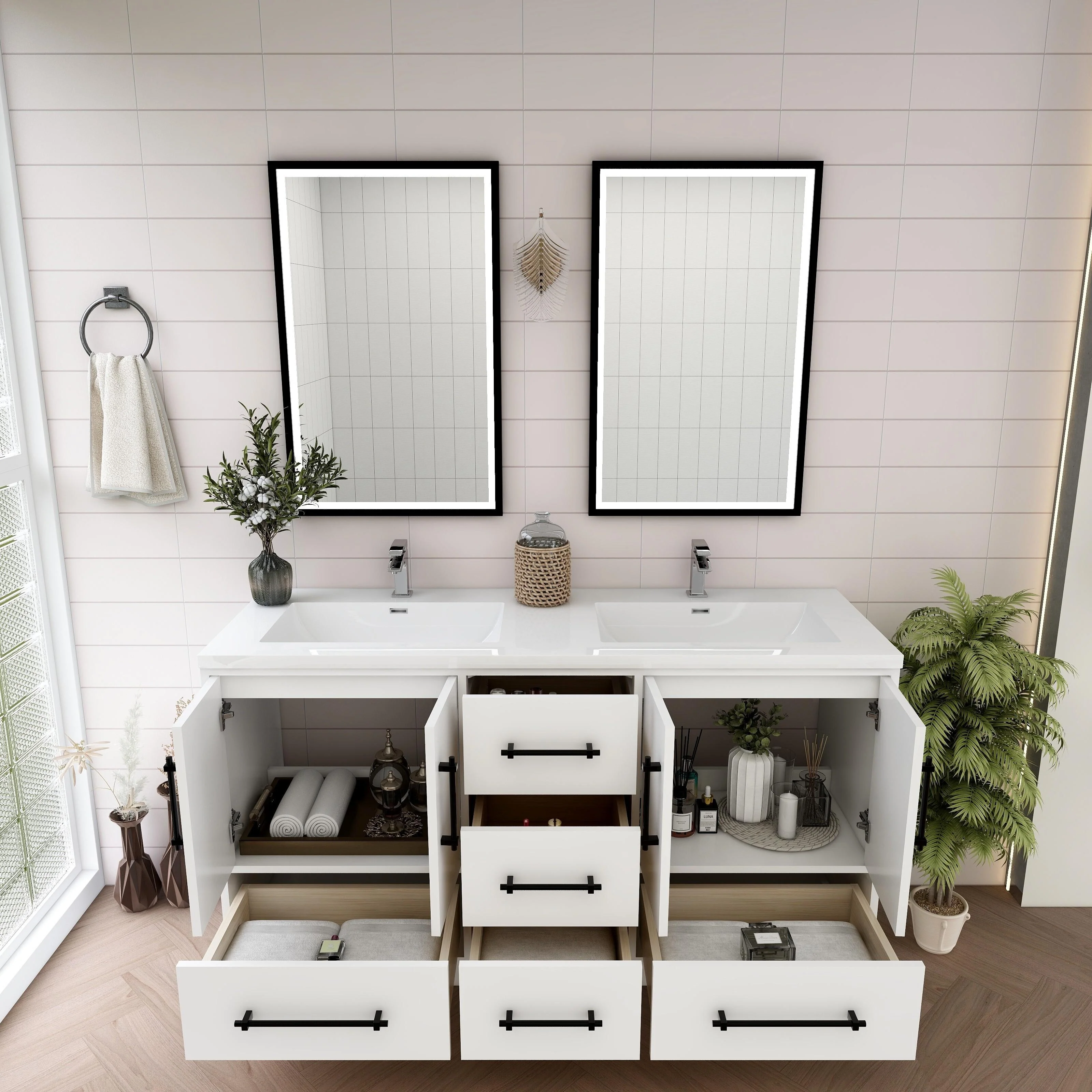 Victoria 60'' Freestanding Vanity with Double Reinforced Acrylic Sink - 59.5