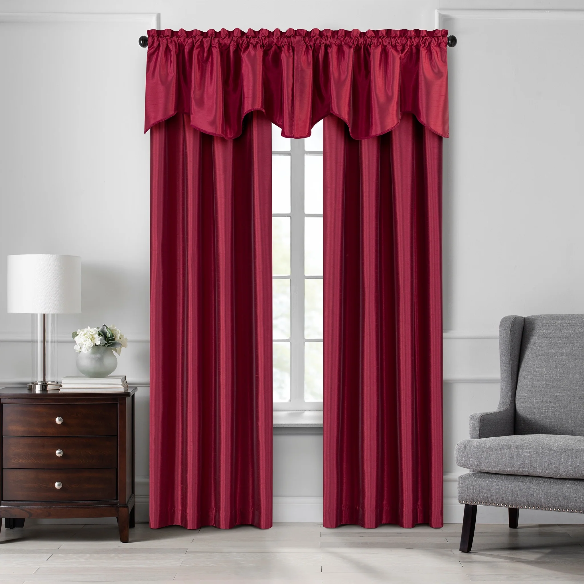 Gracewood Hollow Foster Faux Silk Scalloped Window Valance - 50
