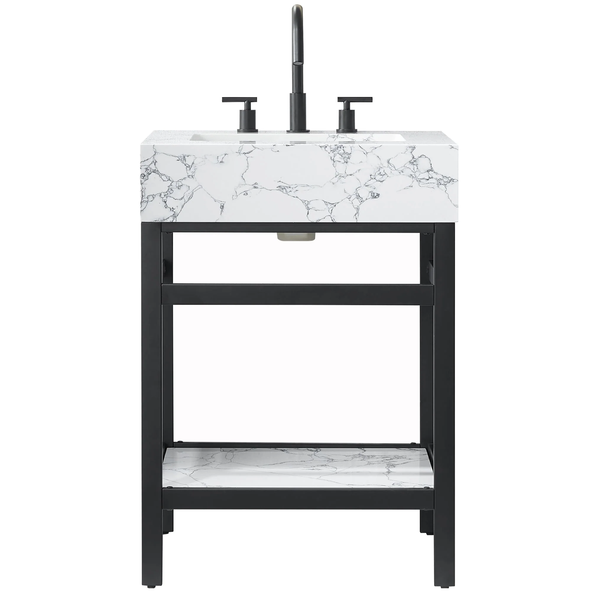 Ecija Bath Vanity, Metal Support with Composite Stone Top, no Mirror