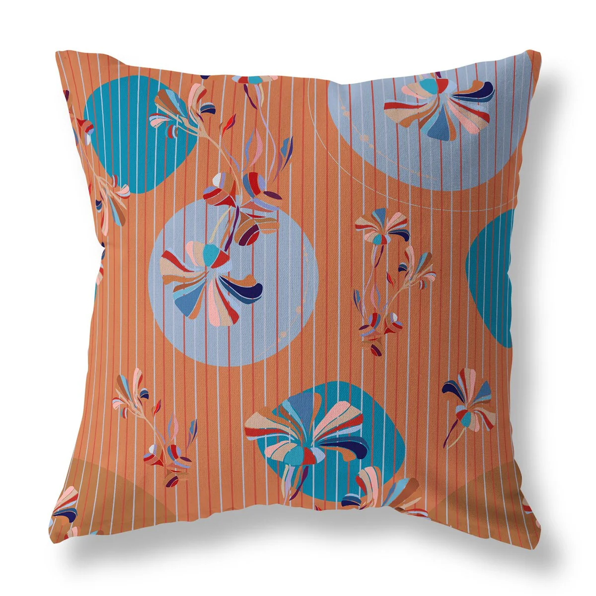 Orange And Cyan Circular Garden Indoor/Outdoor Throw Pillow Zipper
