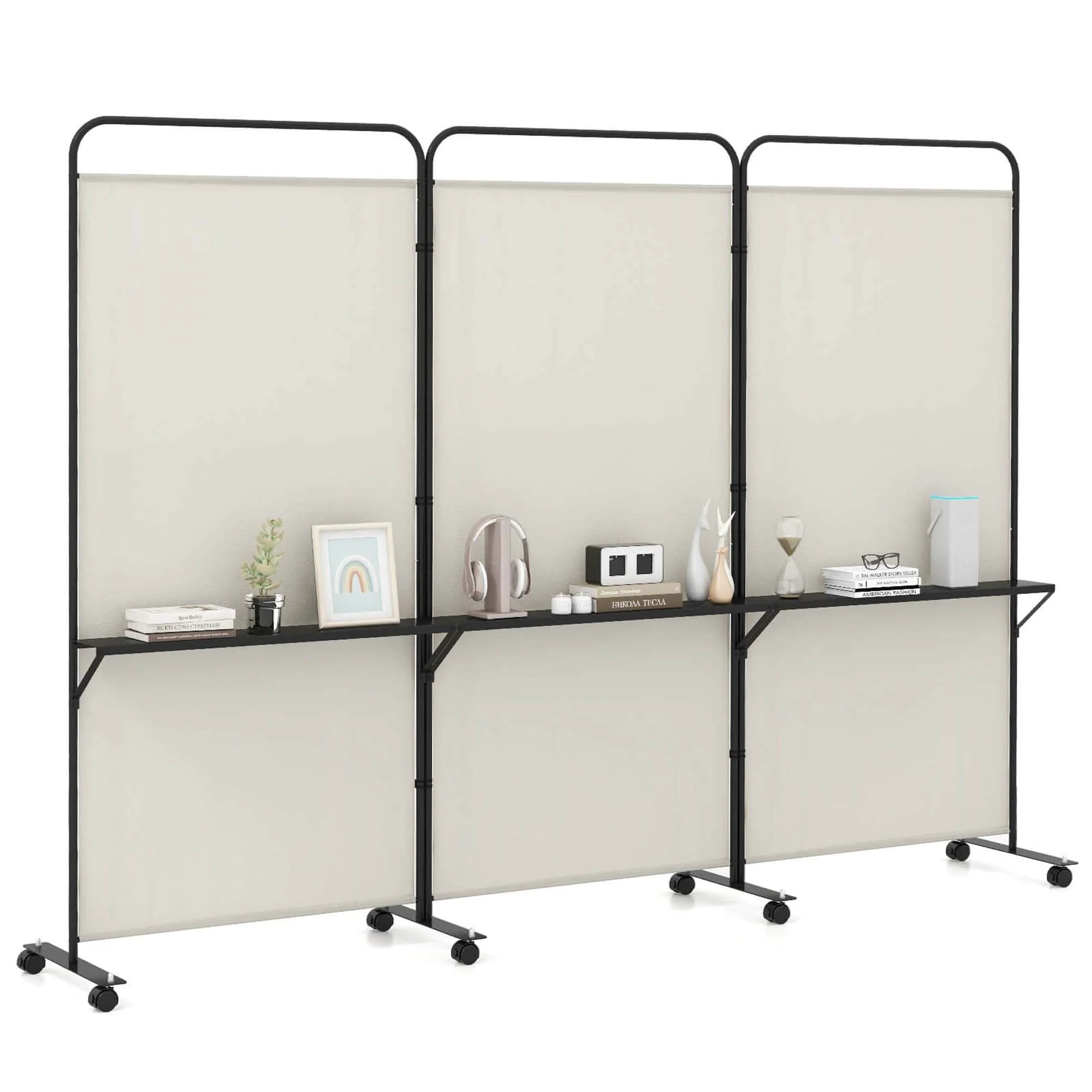 Costway 3-Panel Room Divider with Storage Shelves 6FT Tall Folding - See Details