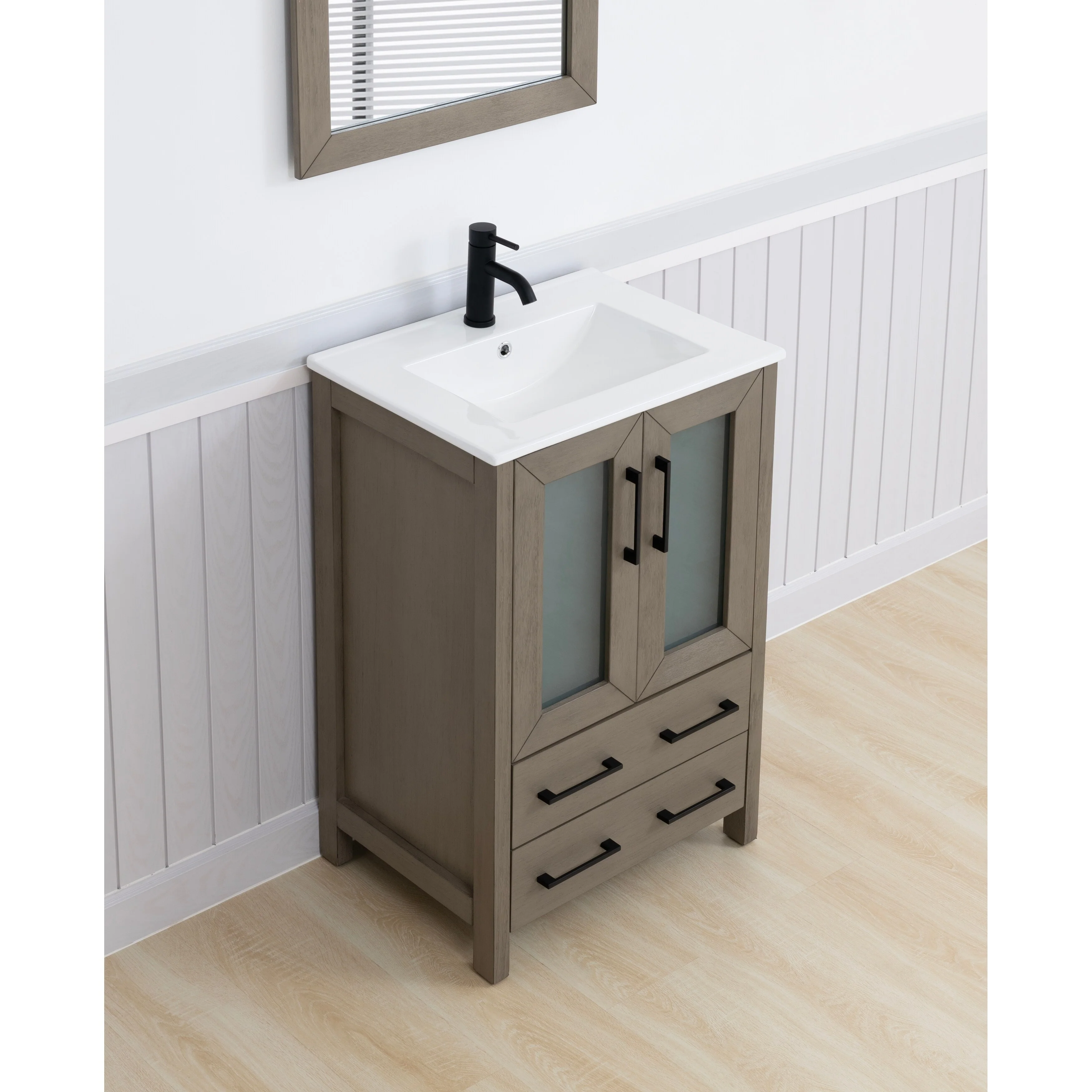 Vanity Art 24-Inch Single Sink Bathroom Vanity Set 2 Drawers, 1 Cabinet, 1 Shelf, Soft-Closing Doors with Free Mirror