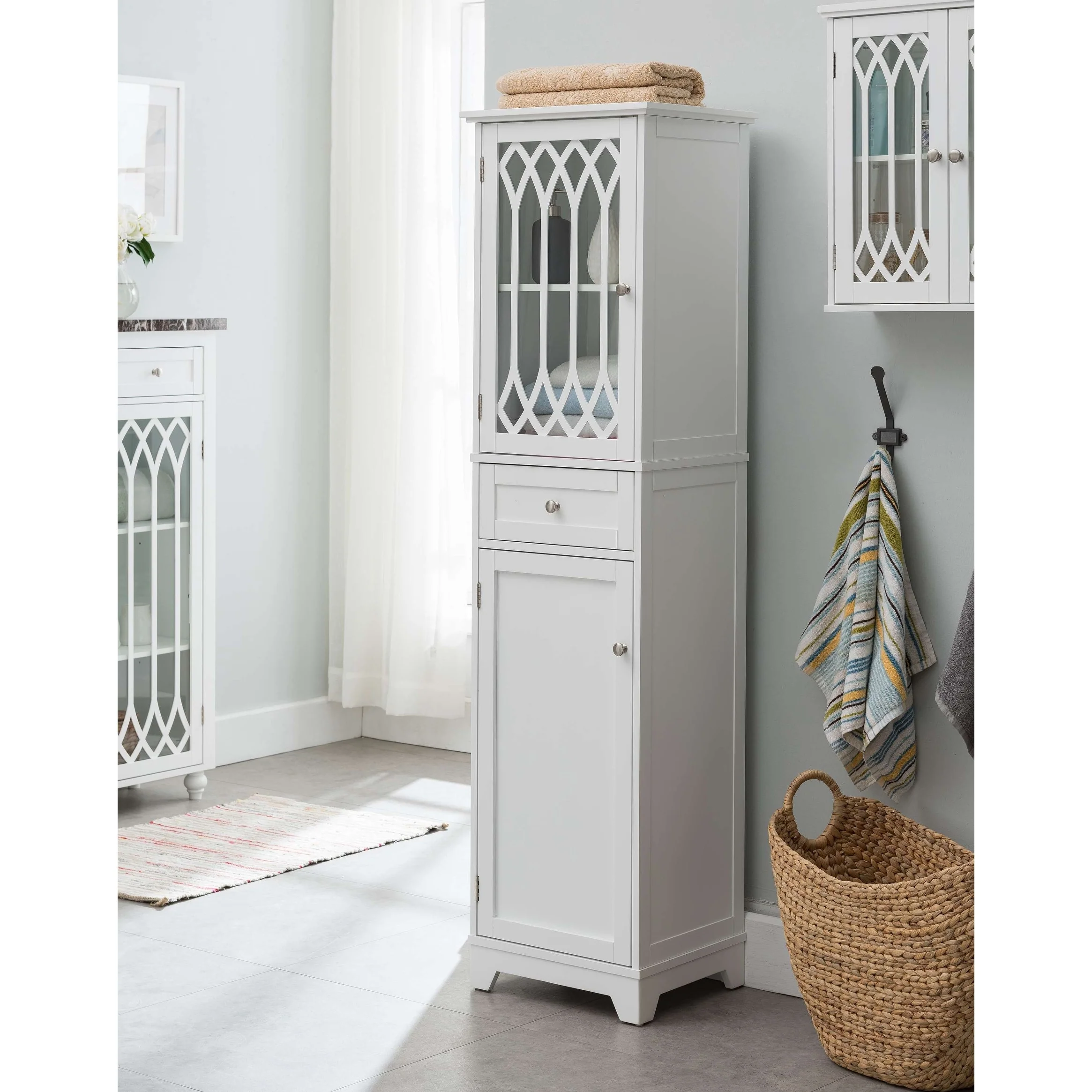 Tall Bathroom Storage Cabinet - Linen Tower, White