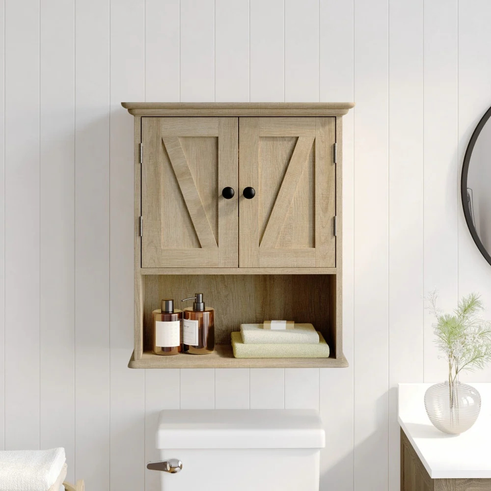 Farmhouse Wall Mount Medicine Cabinet with Adjustable Shelf and Dual Doors