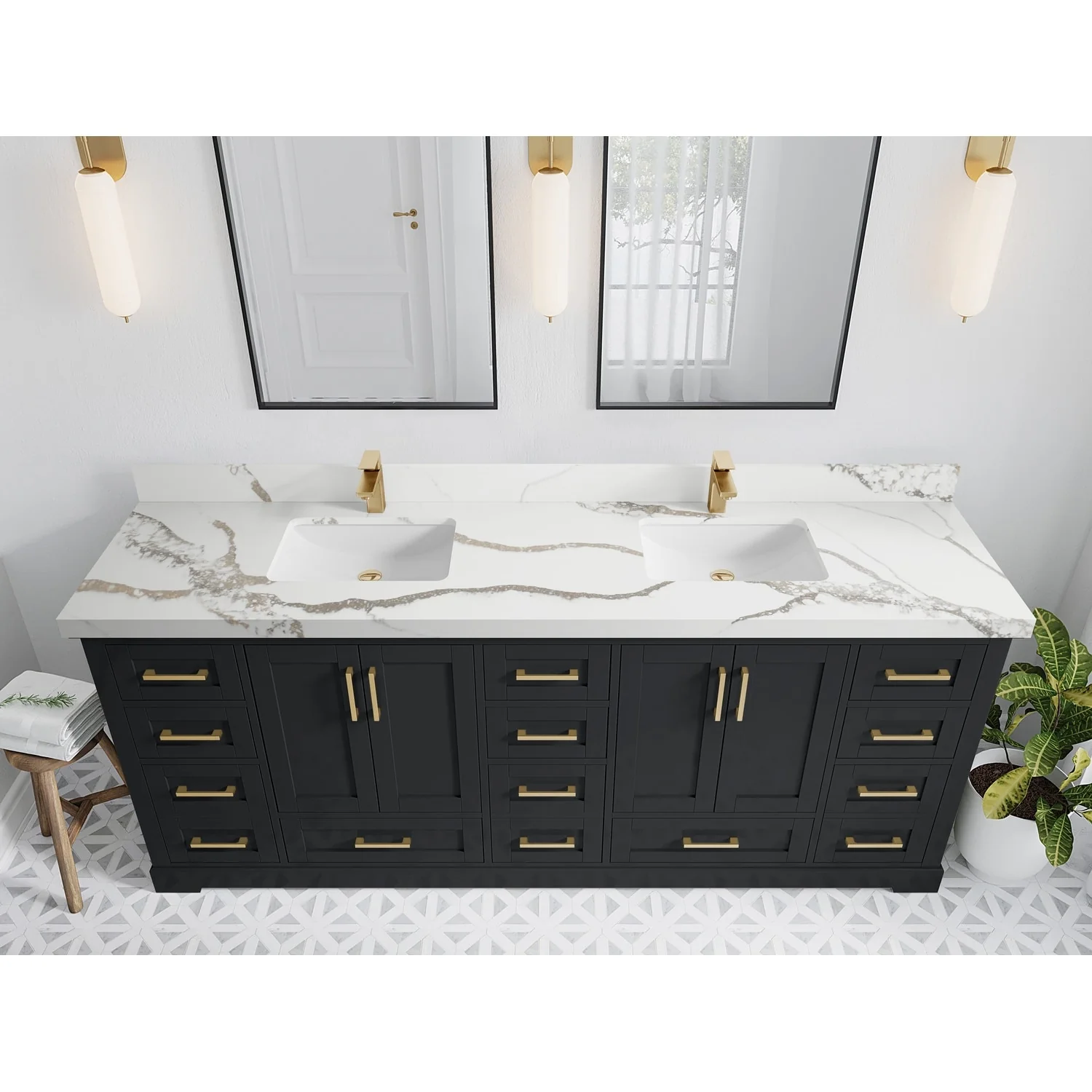 Willow Collection 84 in W x 22 in D x 36 in H Boston Double Bowl Sink Bathroom Vanity with Countertop