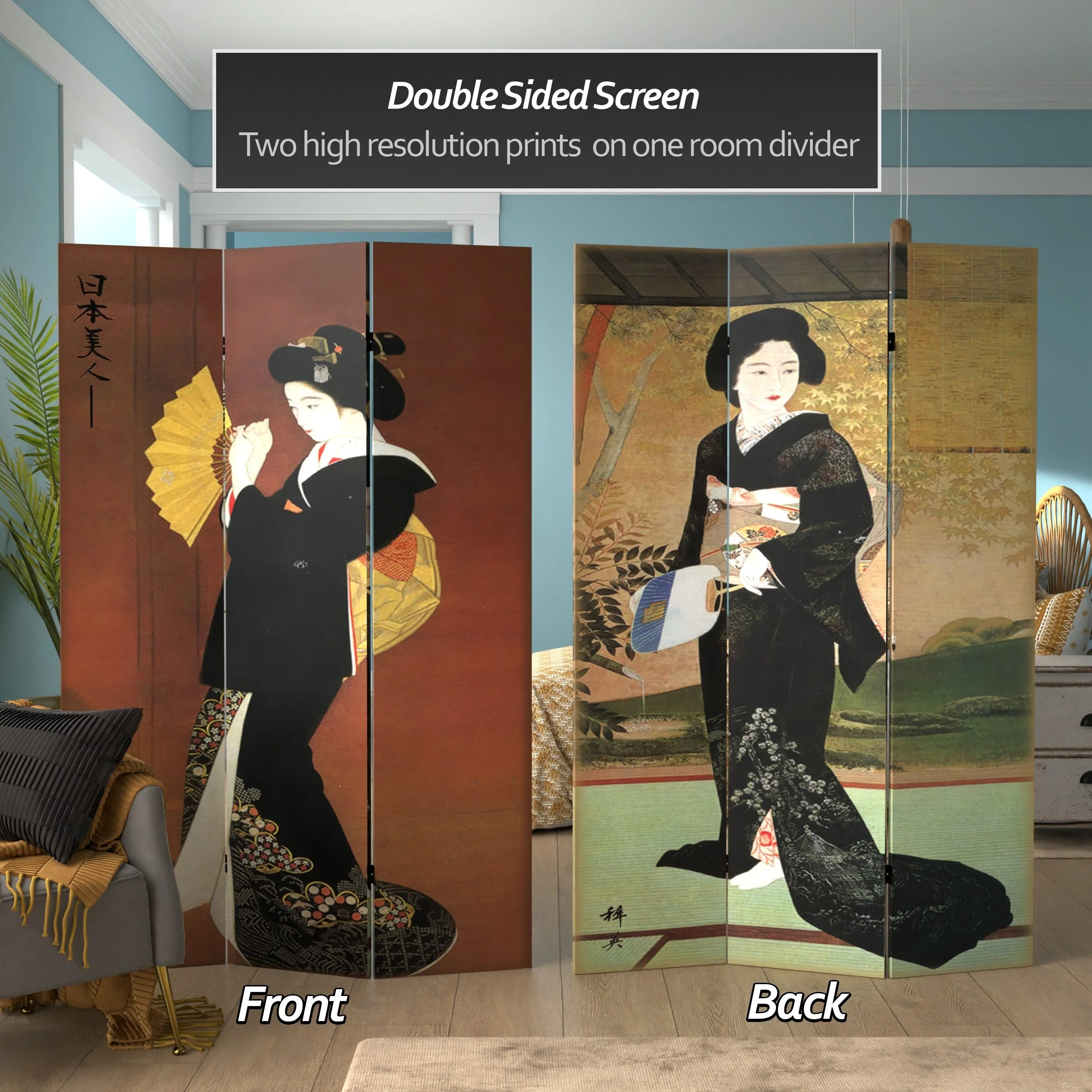 Handmade Canvas Double-sided Japanese Room Divider (China)