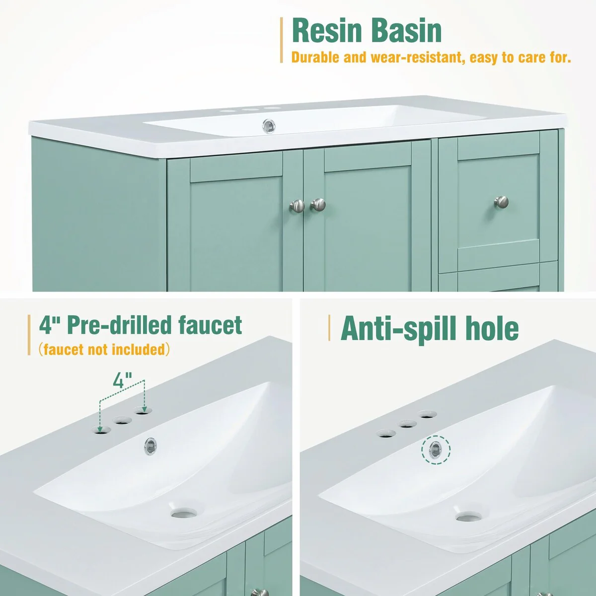 Modern 36-Inch Bathroom Vanity with Resin Sink and Ample Storage