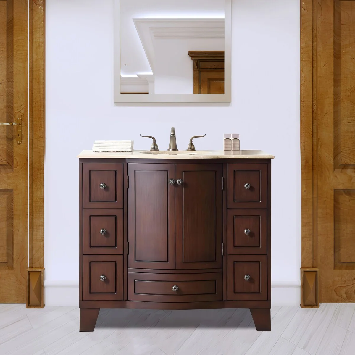 Stufurhome Alandra 40 Inches Dark Cherry Single Sink Bathroom Vanity - 40