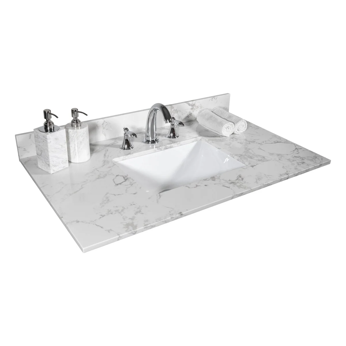 31 in./ 37 in./ 43 in./ 49 in. Carrara White Engineered Stone Bathroom Vanity Top with Ceramic Sink