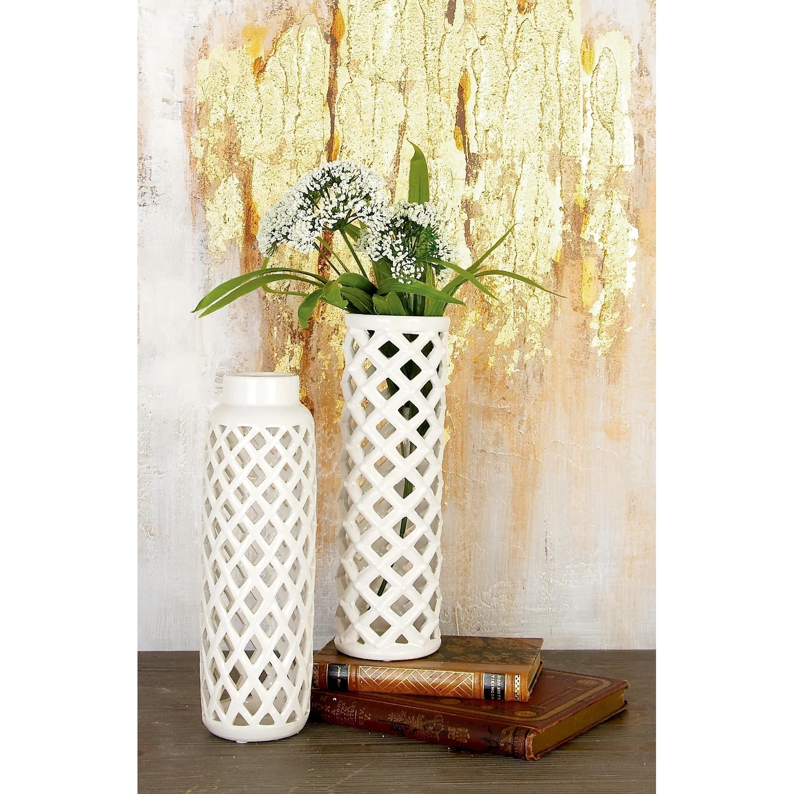 Ceramic Decorative Vase with Cut Out Patterns - Set of 2 White - Roche River Decor