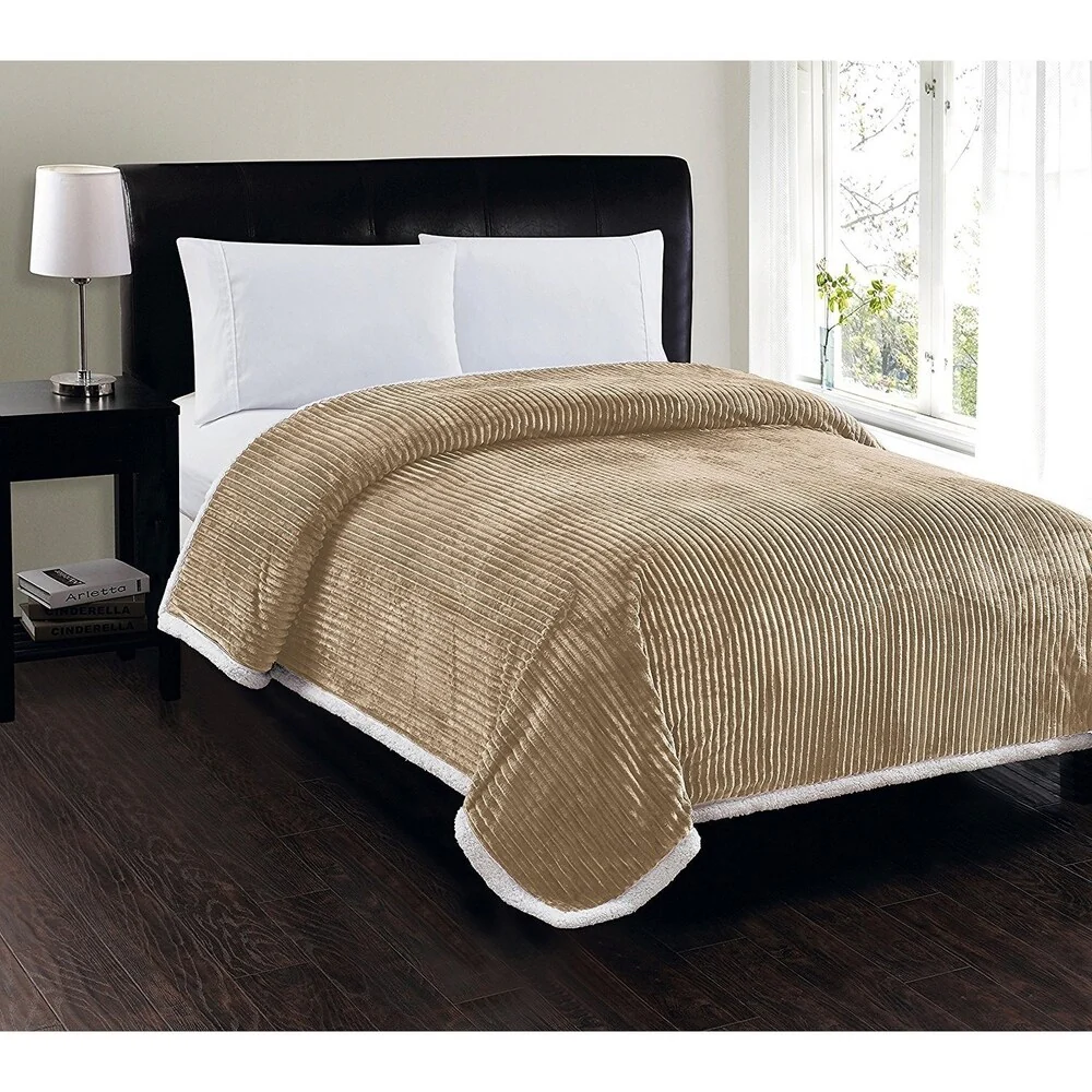 Elegant Comfort Super Soft Heavy Weight Stripe Micro-Sherpa Blanket