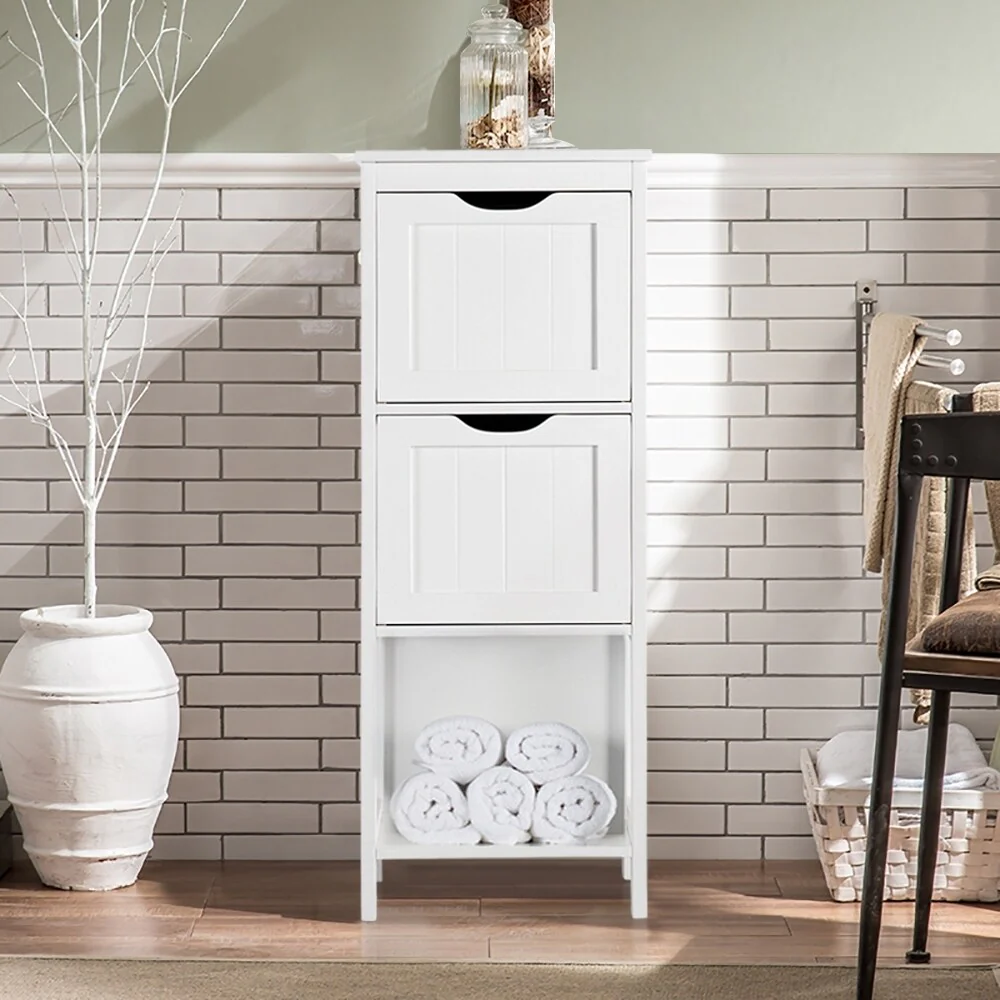 Yaheetech 3 Tiers Floor Bath Cabinet, 2 Hideaway Drawers 1 Shelf