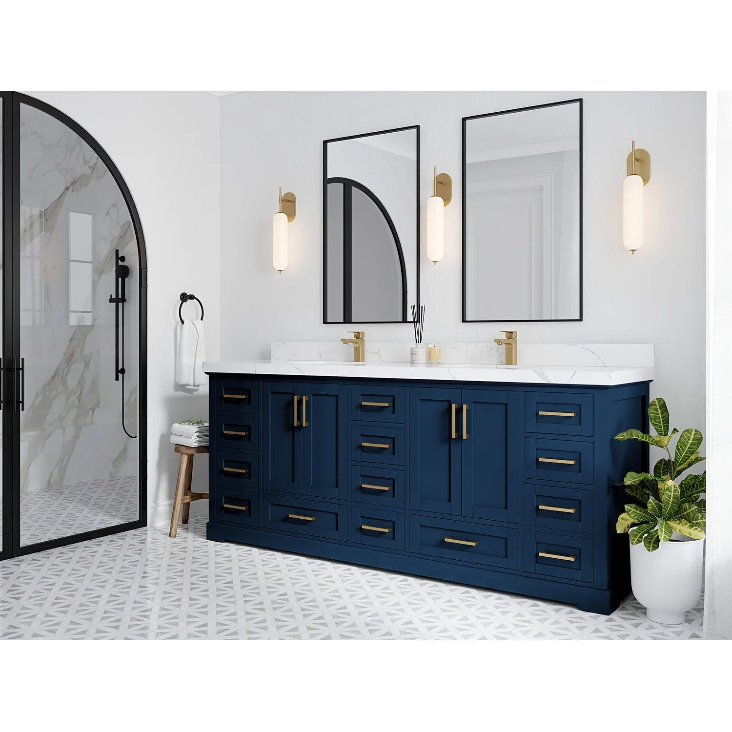 Willow Collection 84 in W x 22 in D x 36 in H Boston Double Bowl Sink Bathroom Vanity with Countertop