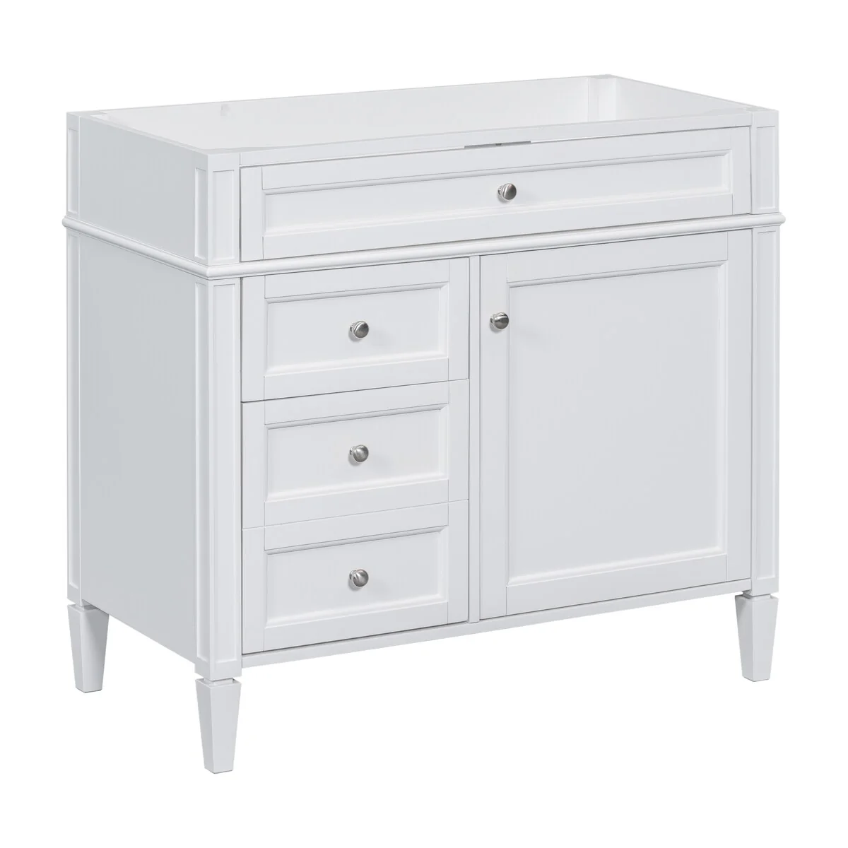 36'' Bathroom Vanity without Top Sink, Modern Bathroom Storage Cabinet with 2 Drawers and a Tip-out Drawer, Solid Wood Frame