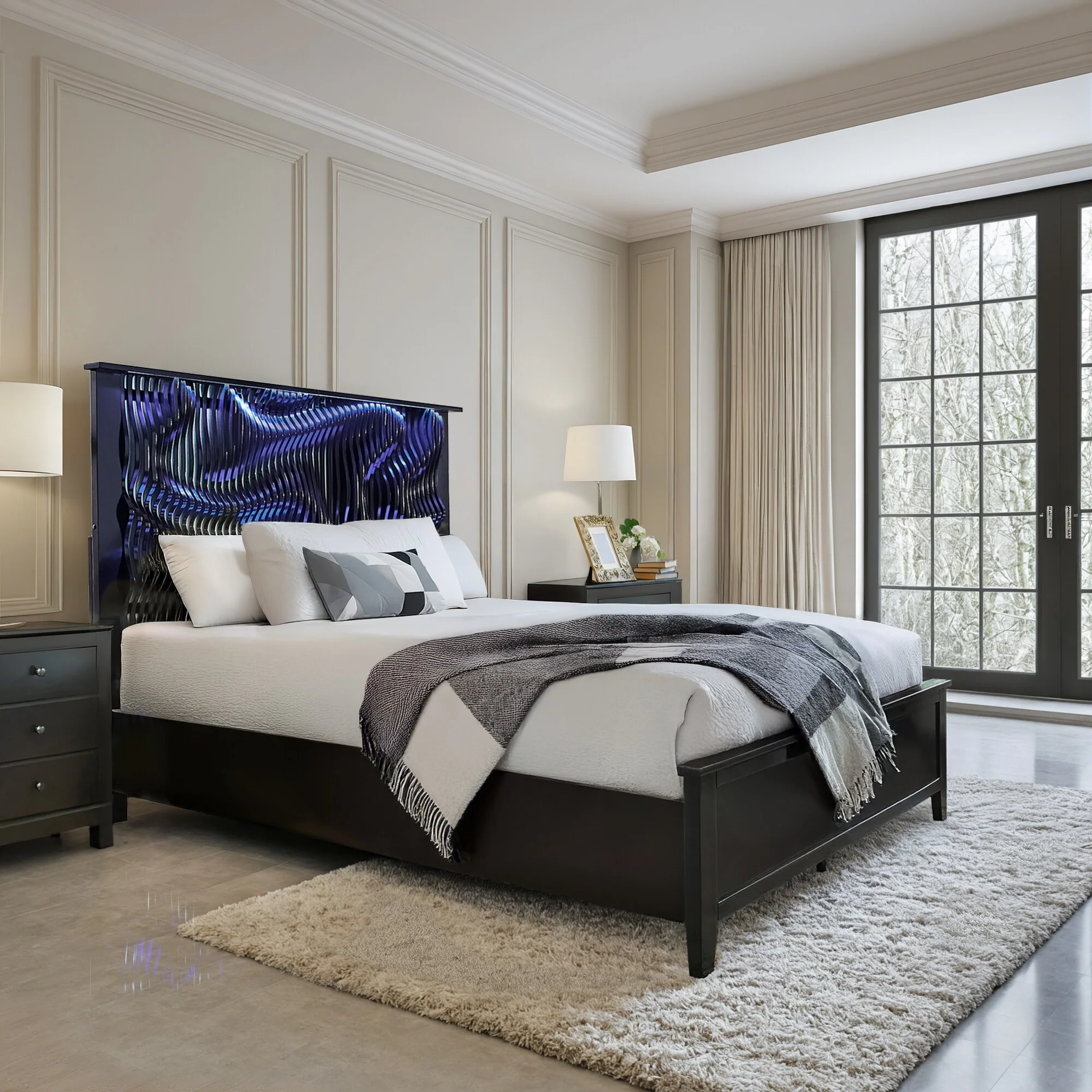 Bergen Wave Headboard with LED Lights Platform Bed by iNSPIRE Q Modern