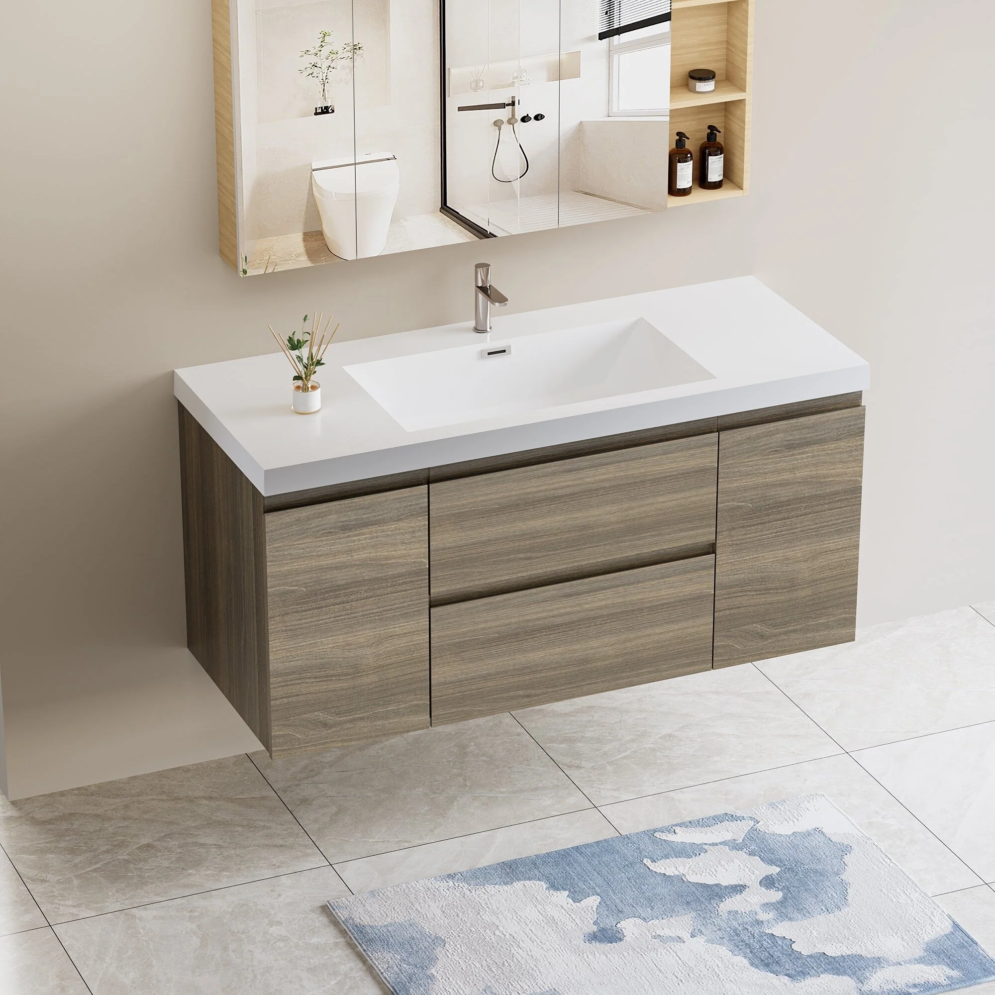 MDF Floating Bathroom Vanity with Integrated Resin Sink