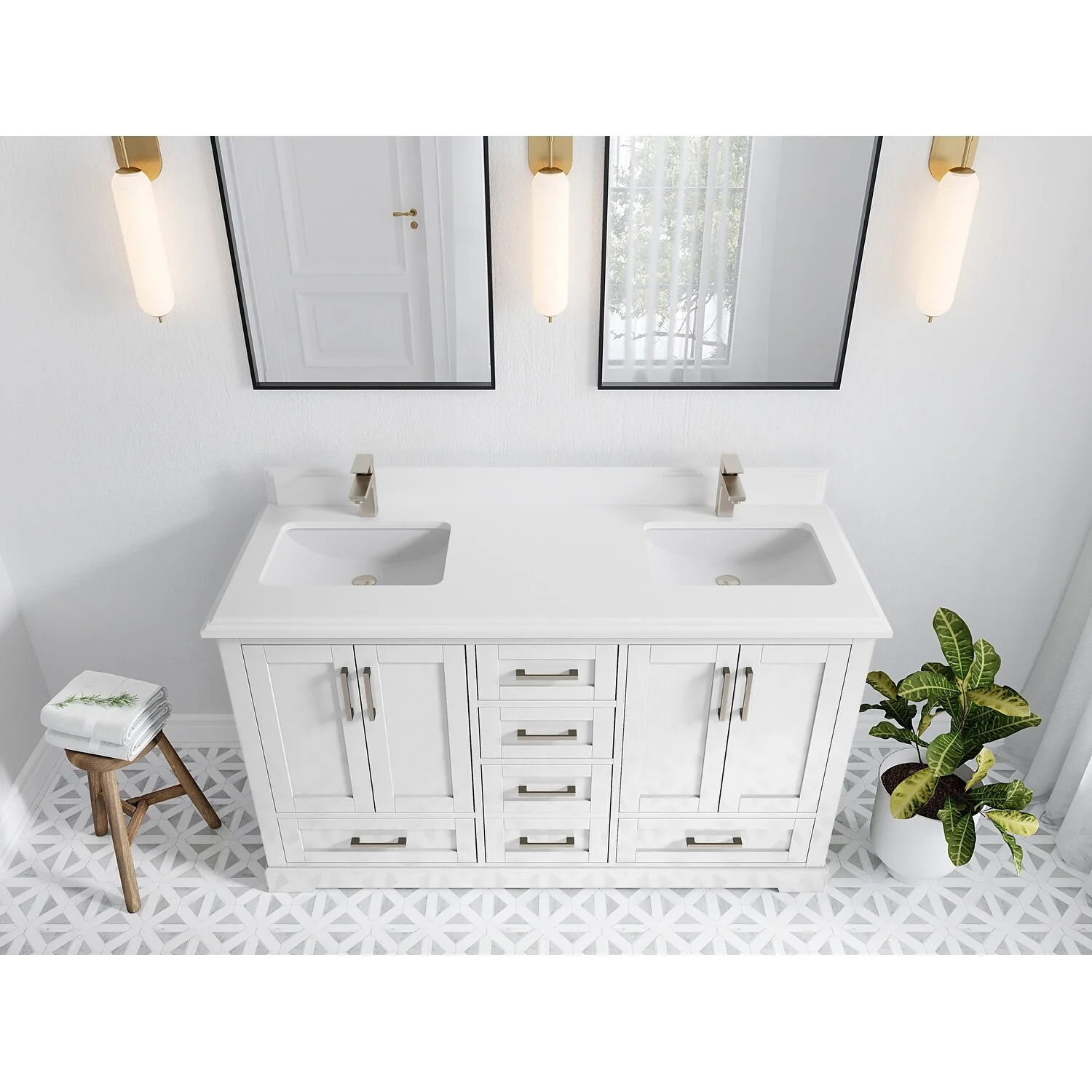 Willow Collection 60 in W x 22 in D x 36 in H Boston Double Bowl Sink Bathroom Vanity with Countertop