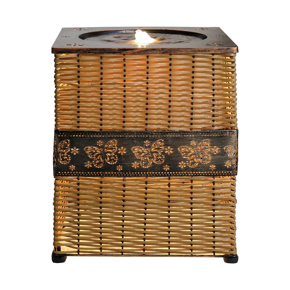 Indoor Rattan Water Fountain with LED Light for Home and Office Decor
