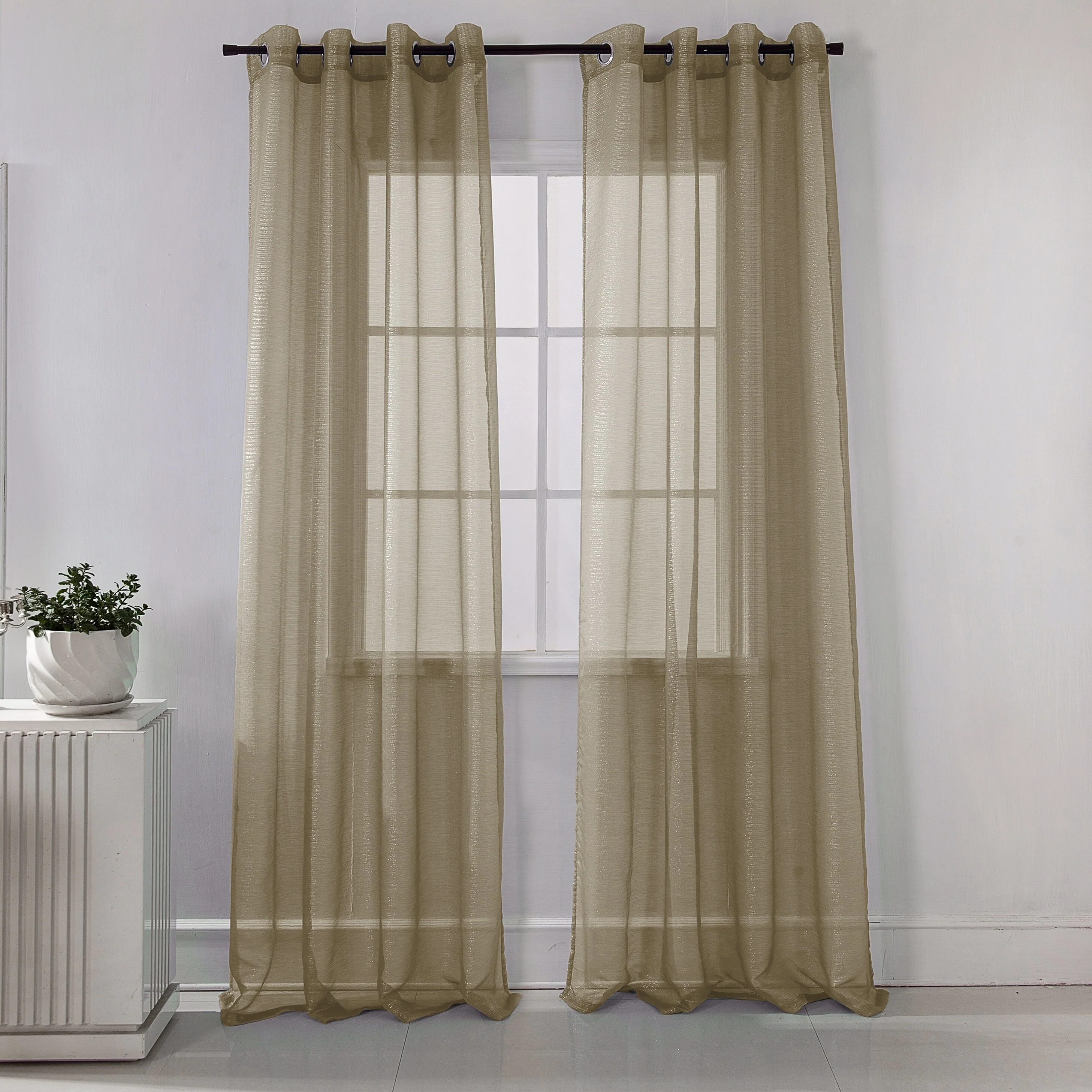 Lonnie Metallic Stripe Sheer Window Curtain Panel 90 inch