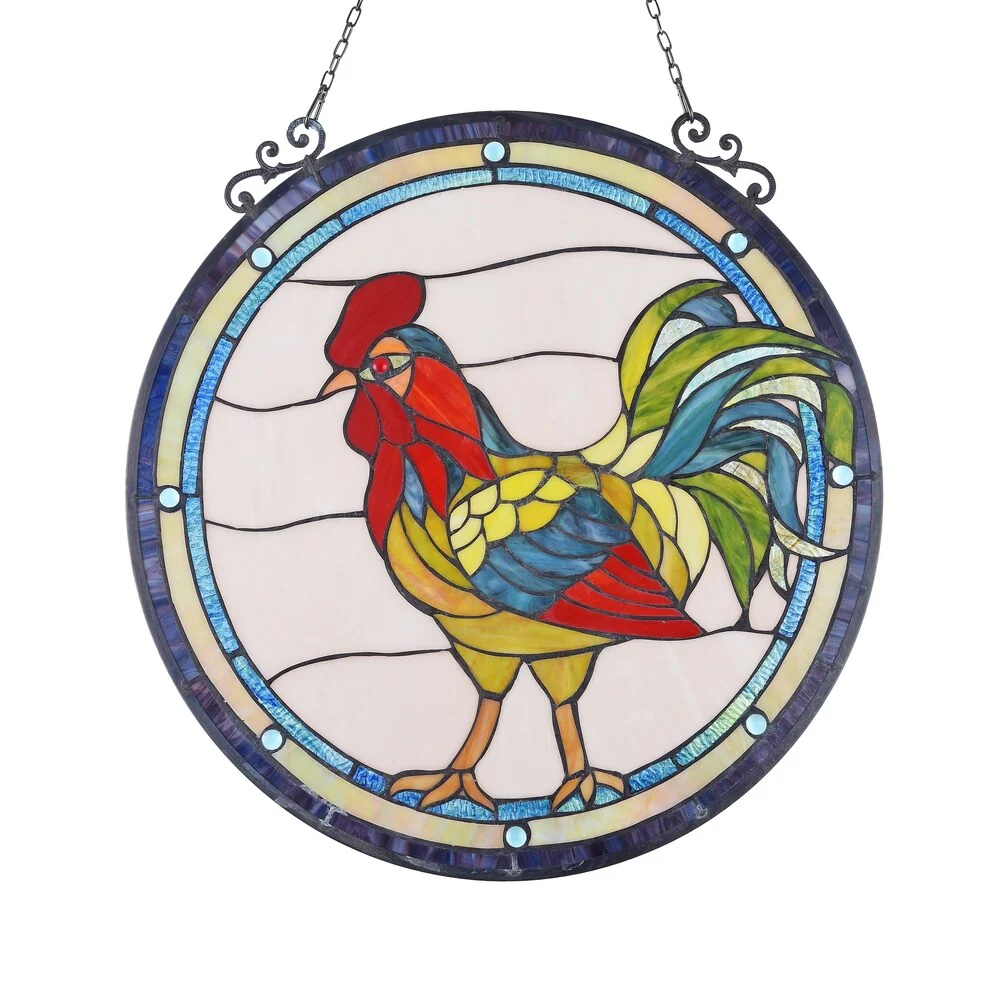 Chloe Tiffany Style Rooster Design Stained Glass Window Panel Suncatcher